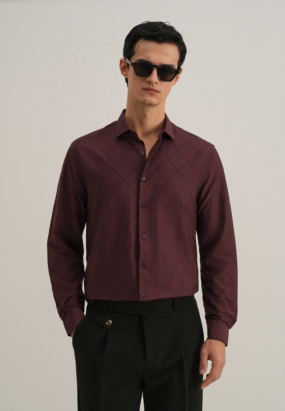 Maroon Diamond Self Pattern Shirt