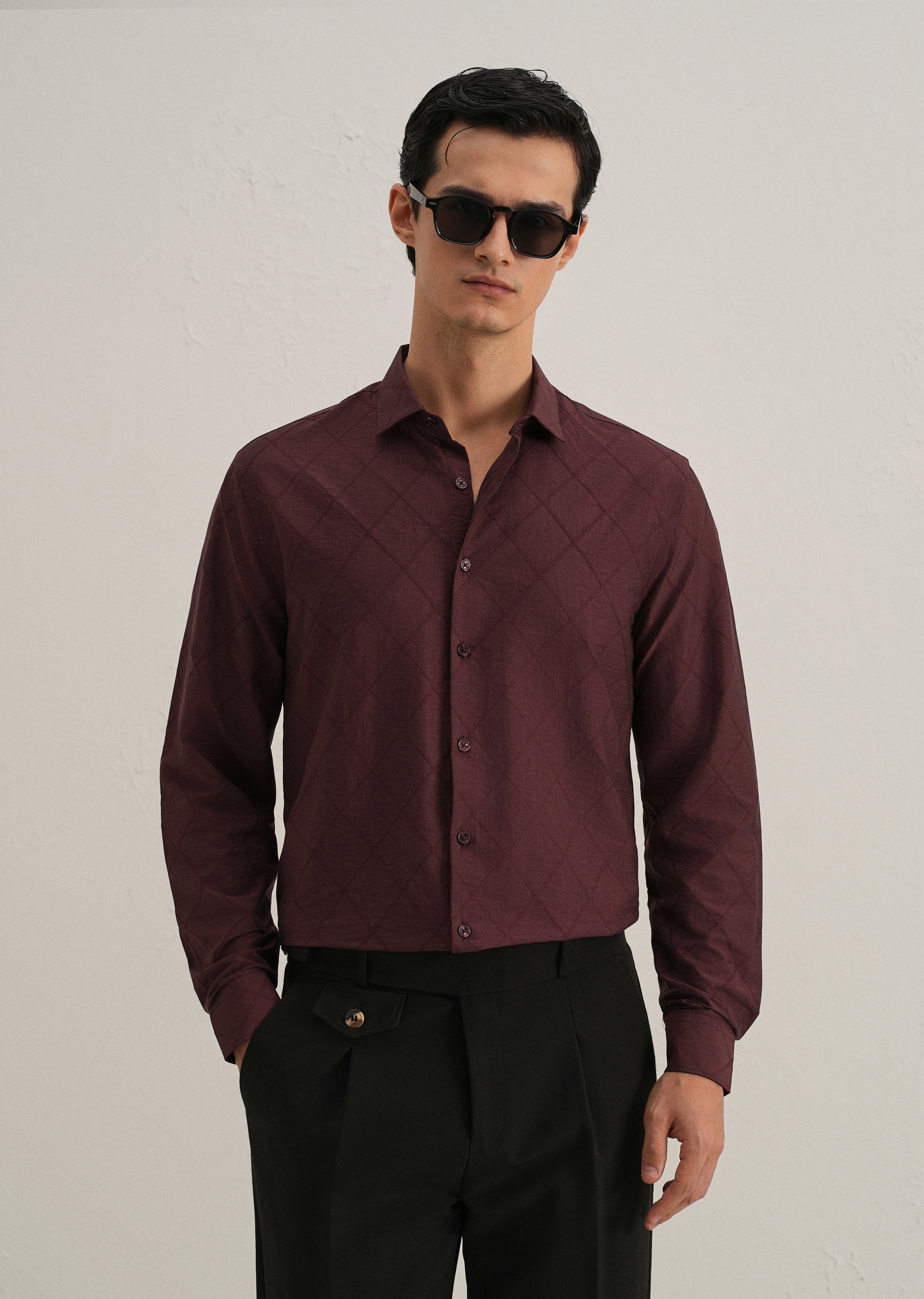 Maroon Diamond Self Pattern Shirt