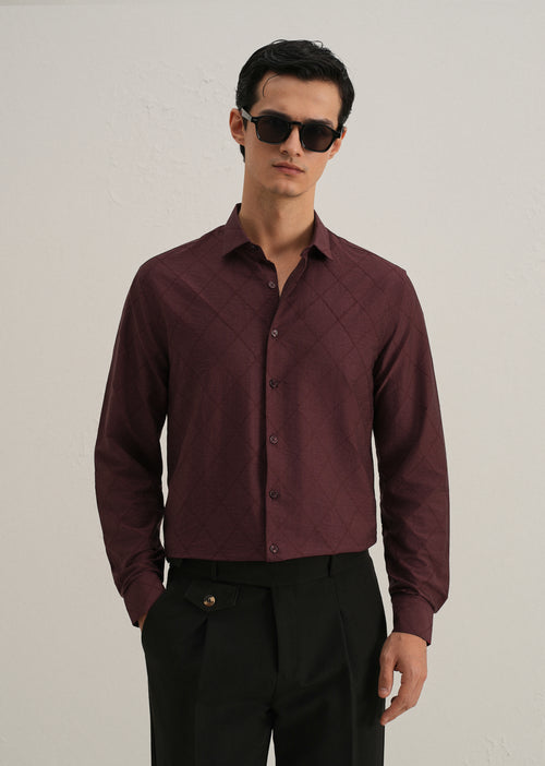 Maroon Diamond Self Pattern Shirt