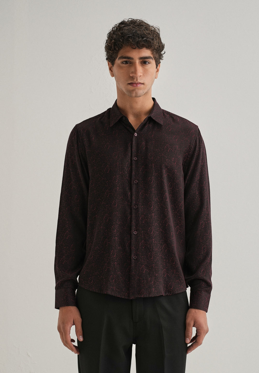 Maroon Floral Jacquard Shirt