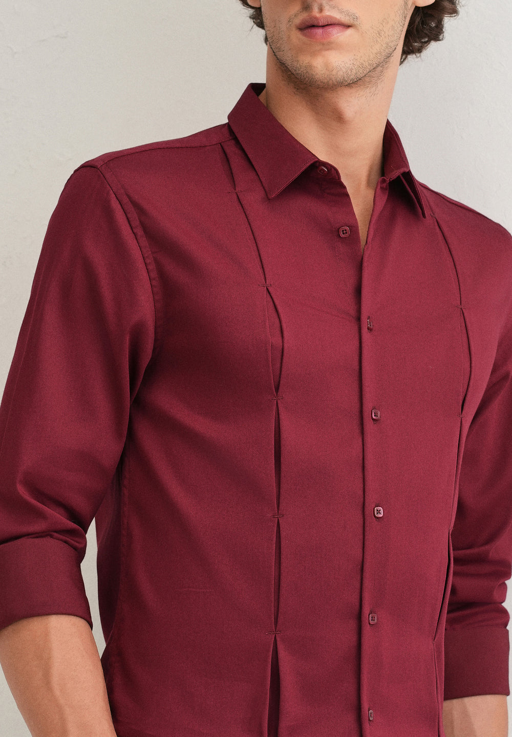 Maroon Front Panel Open Pleat Shirt