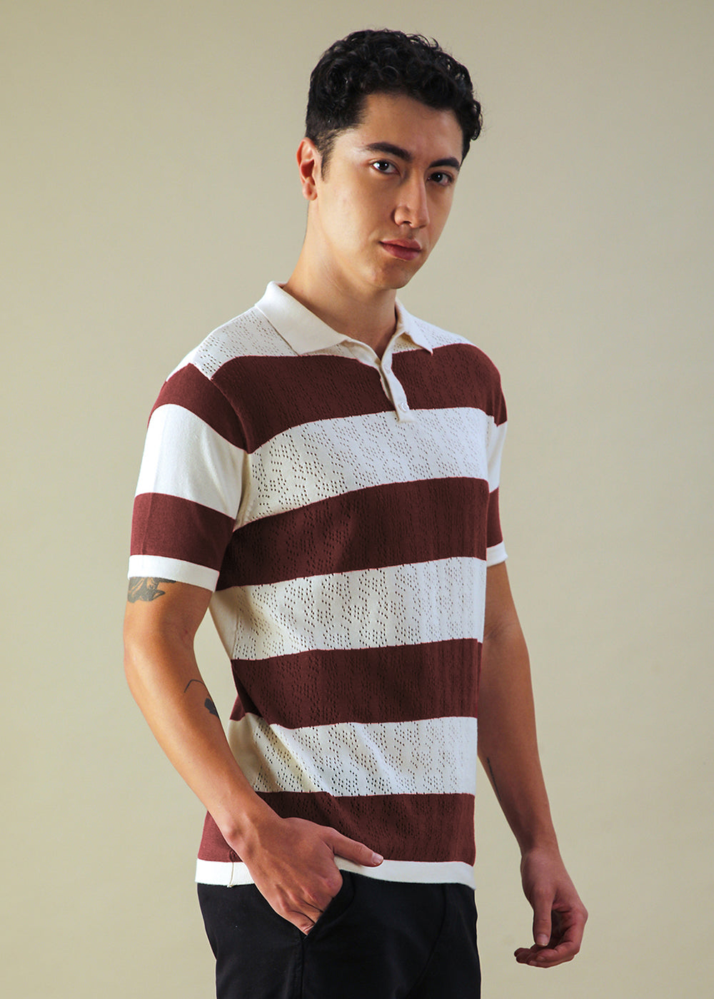 Maroon Knitted Polo T-shirt