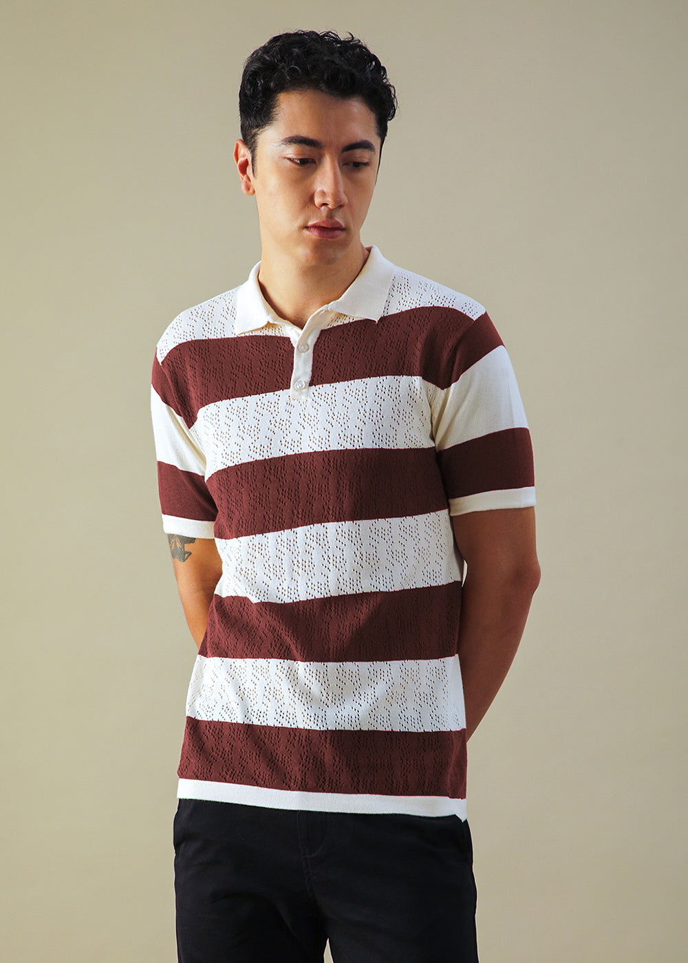 Maroon Knitted Polo T-shirt