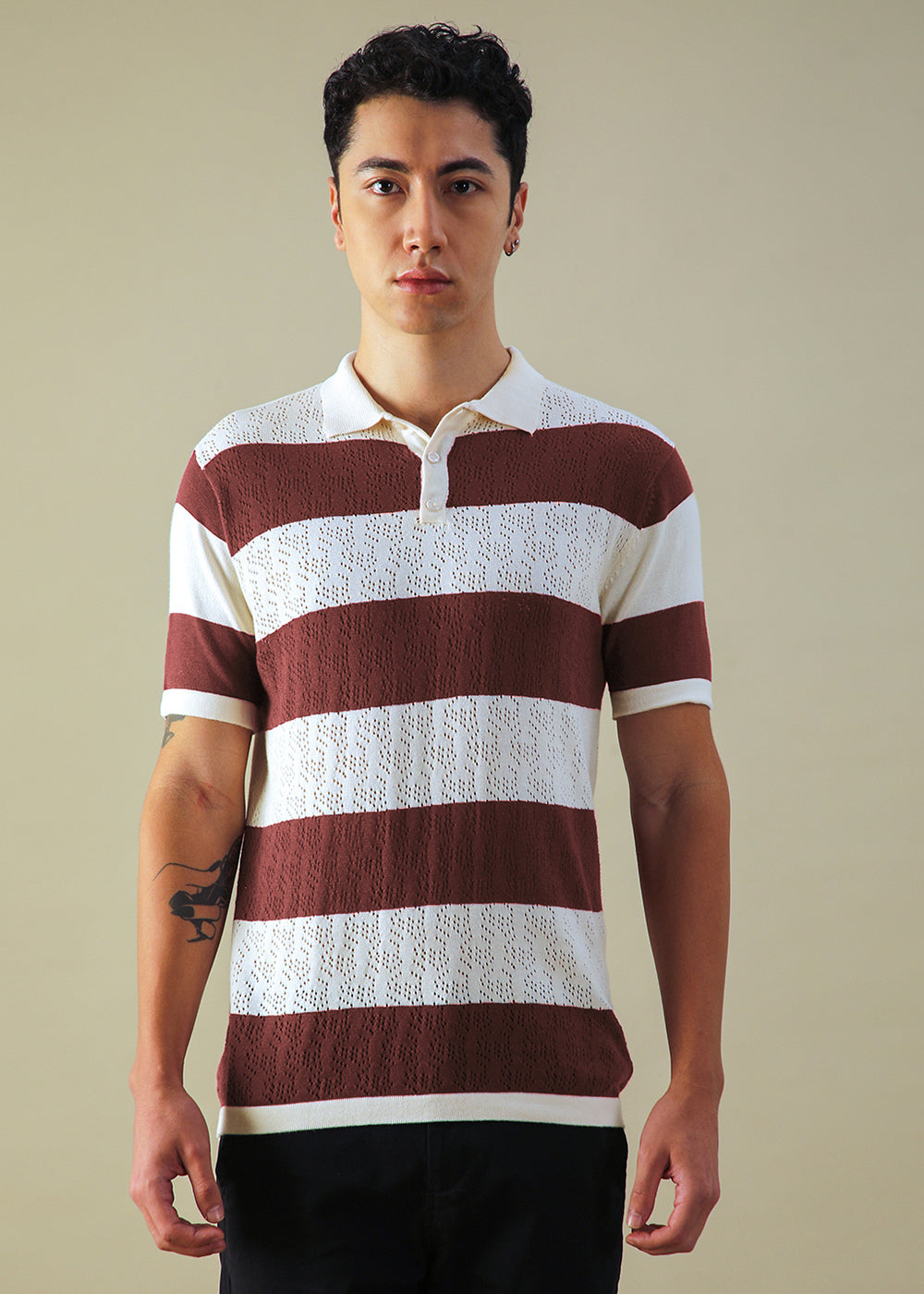 Maroon Knitted Polo T-shirt