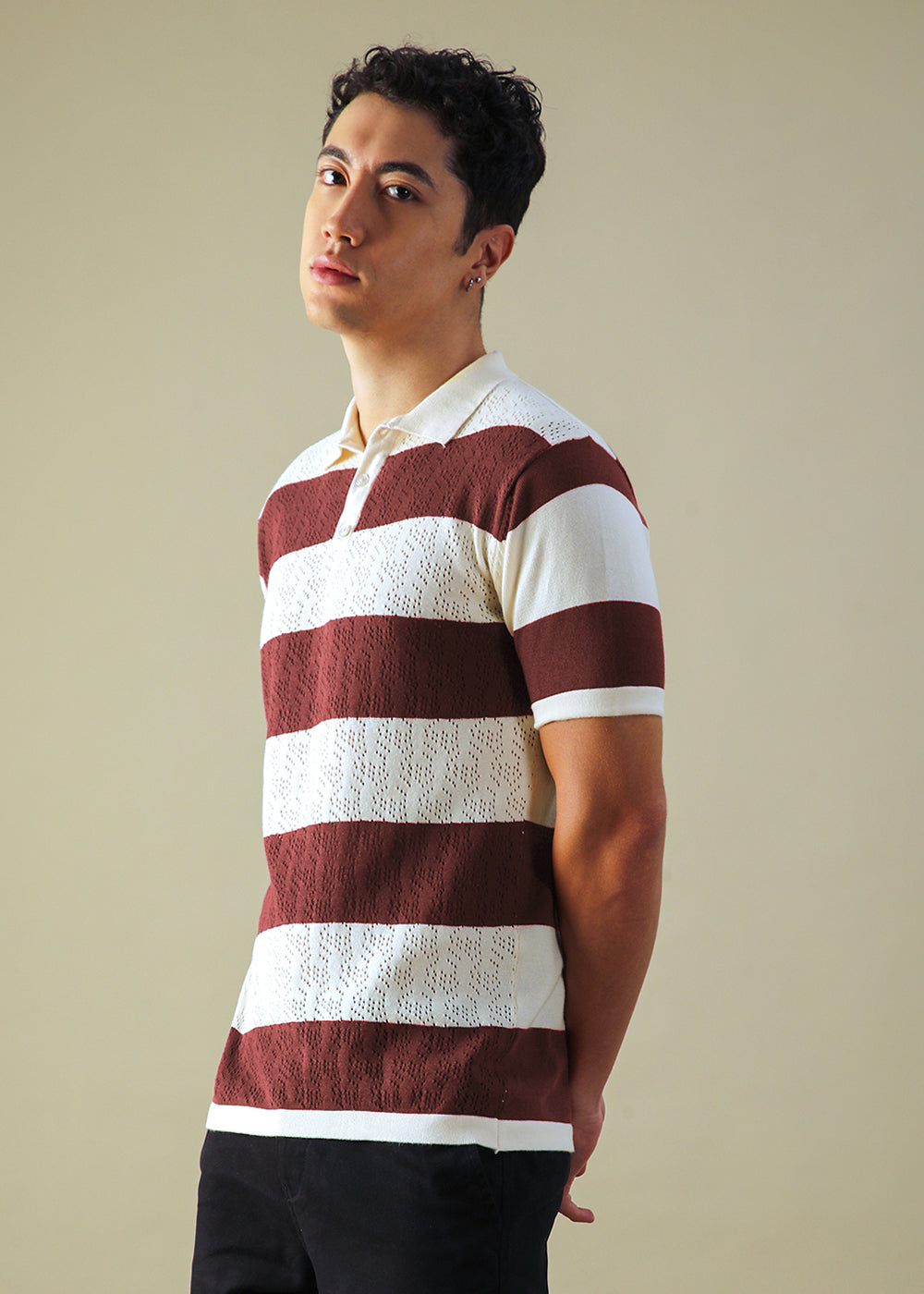 Maroon Knitted Polo T-shirt