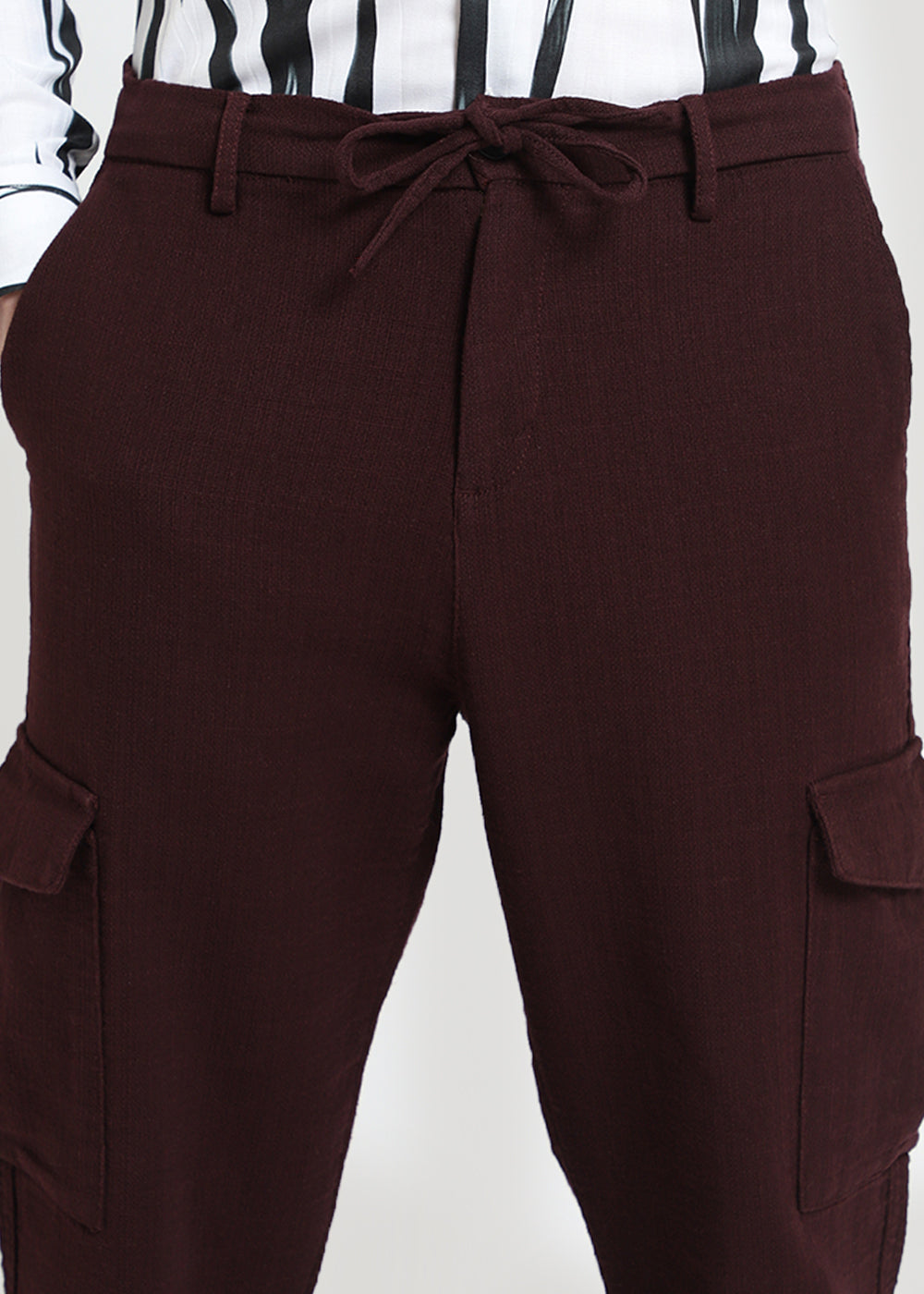Maroon Linen Cargo Pants
