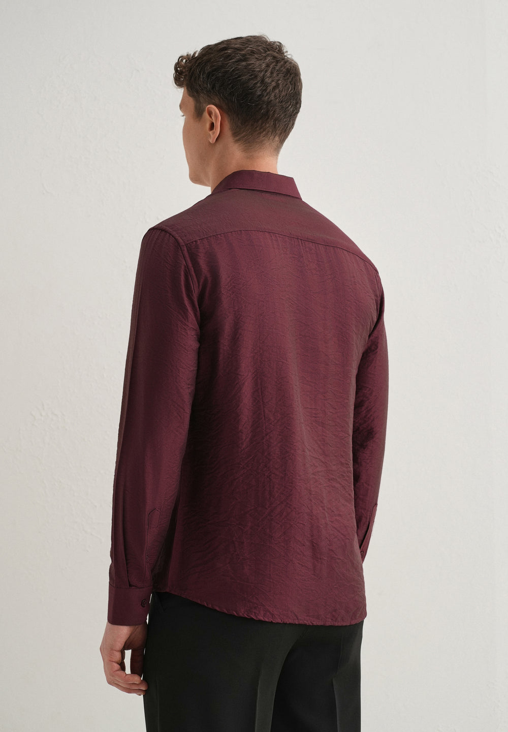 Maroon Plain Crushed Satin Shirt