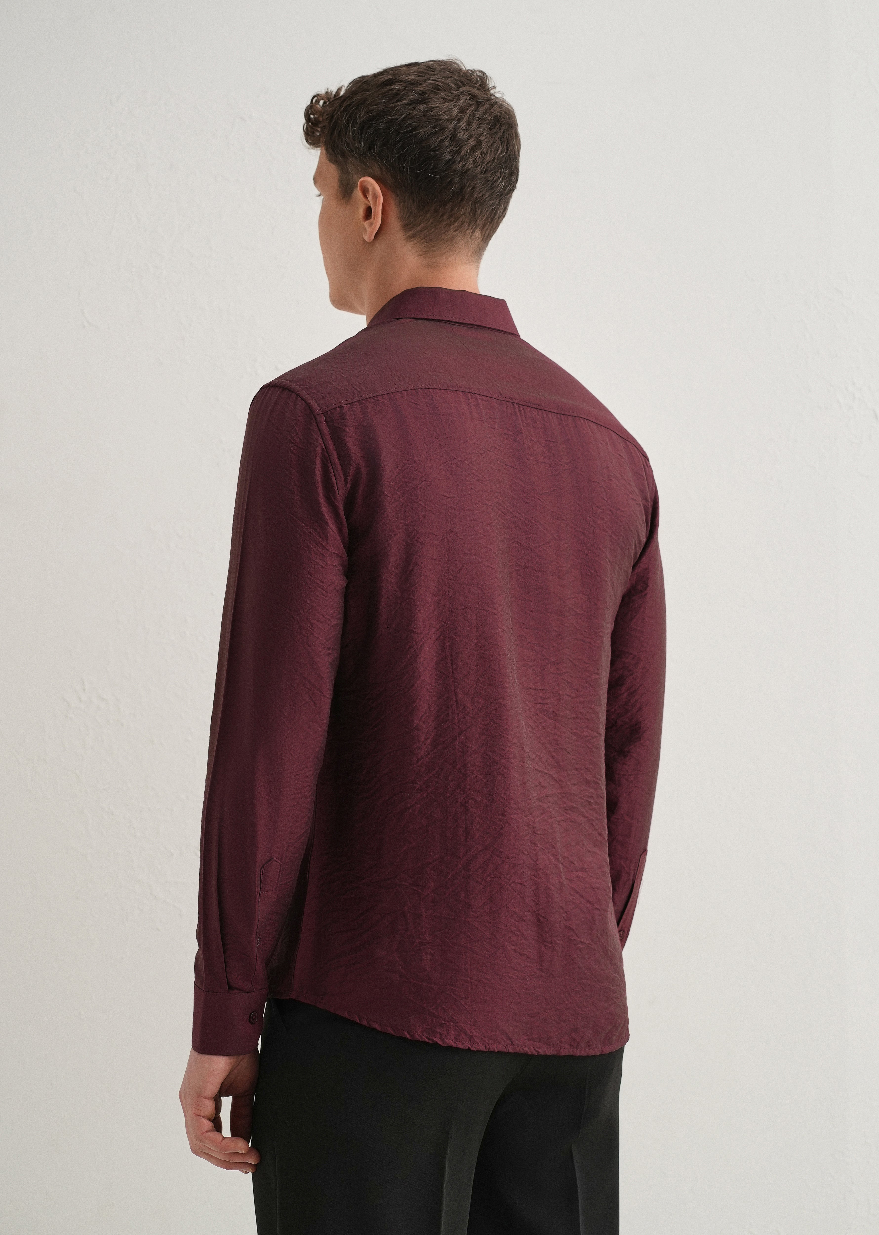 Maroon Plain Crushed Satin Shirt