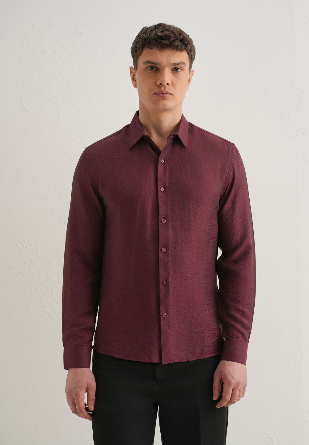 Maroon Plain Crushed Satin Shirt