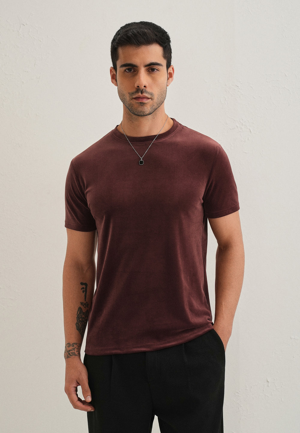 Maroon Plain Suede T-shirt