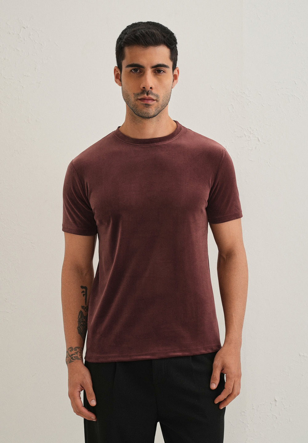 Maroon Plain Suede T-shirt