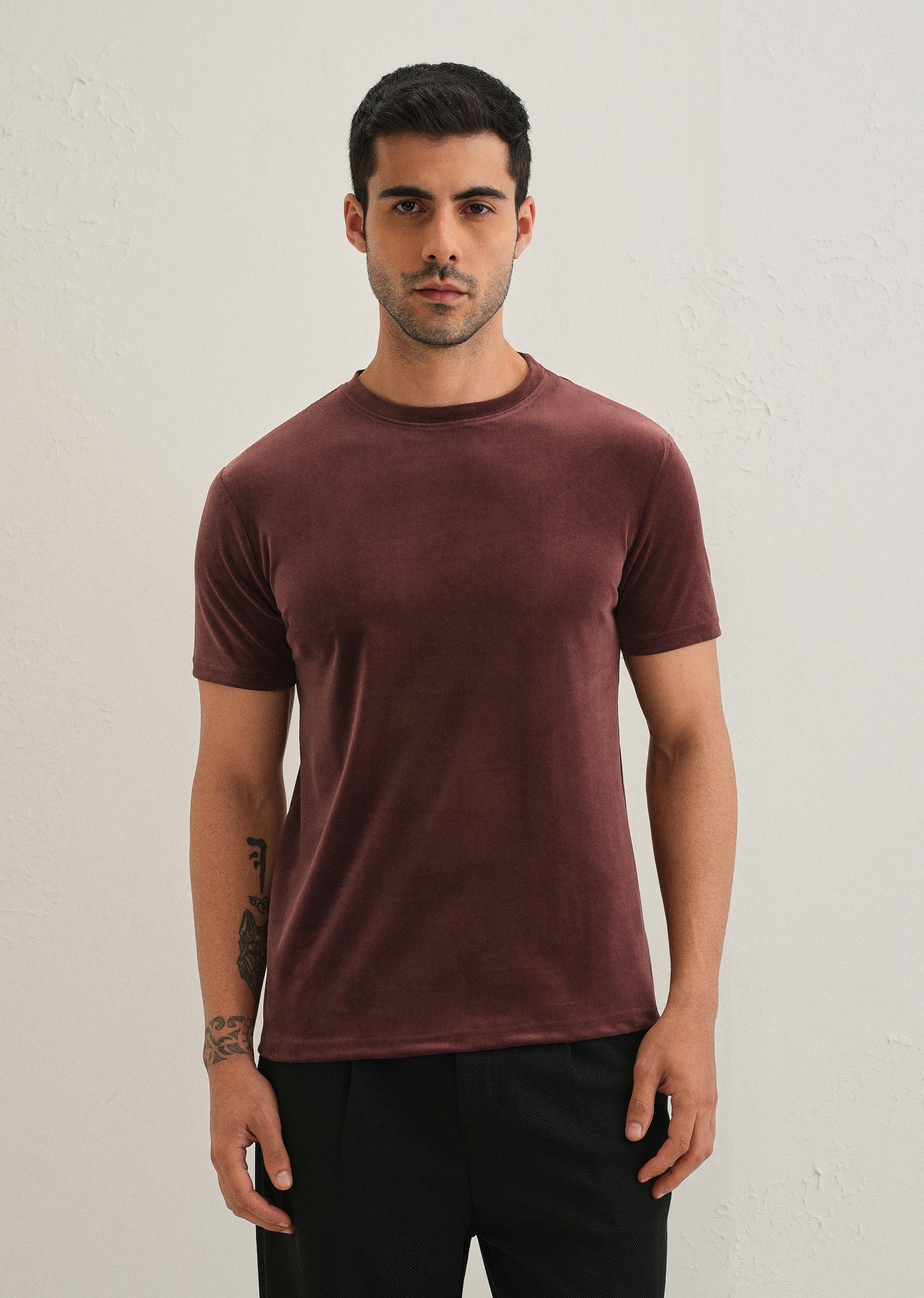 Maroon Plain Suede T-shirt
