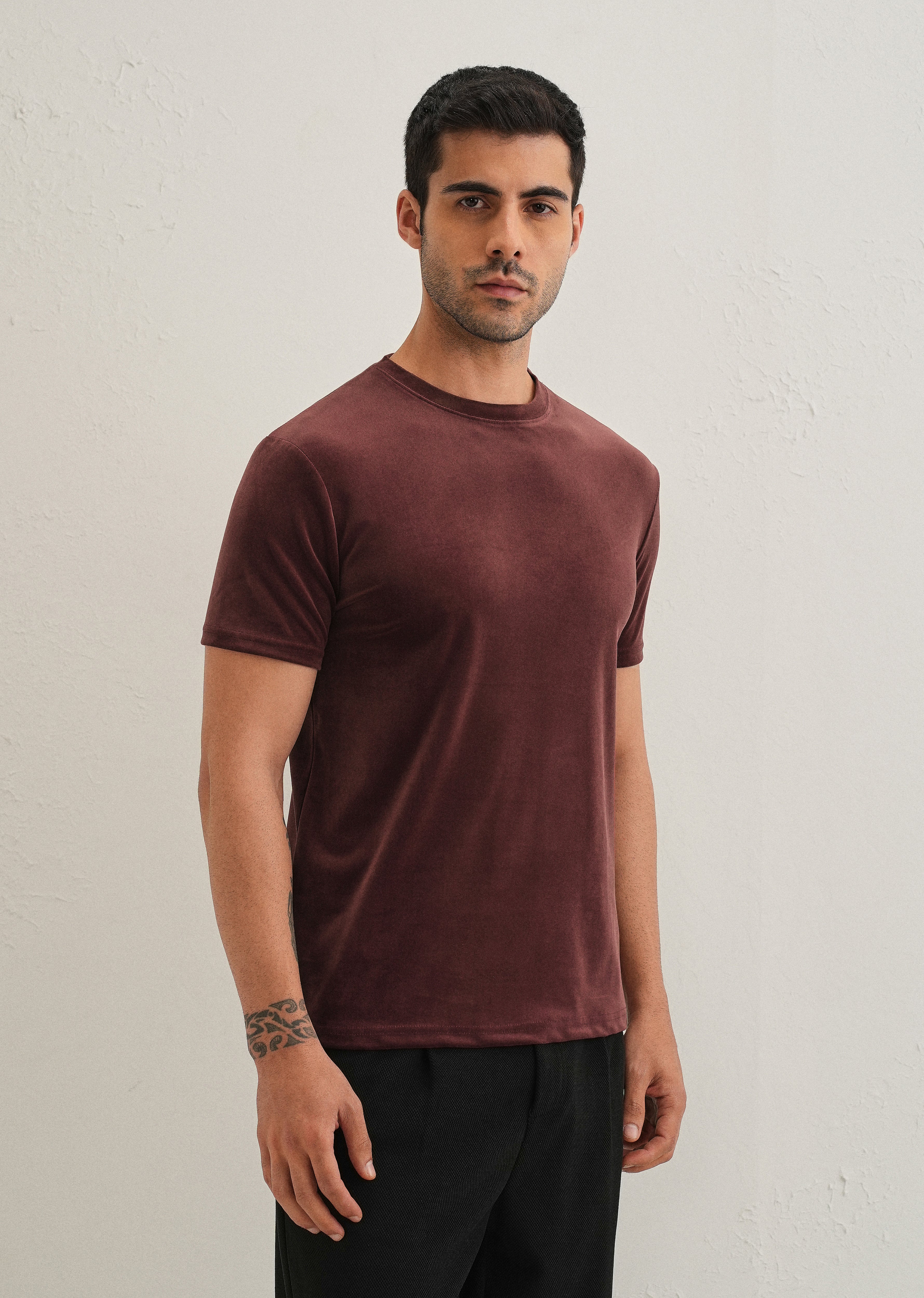 Maroon Plain Suede T-shirt