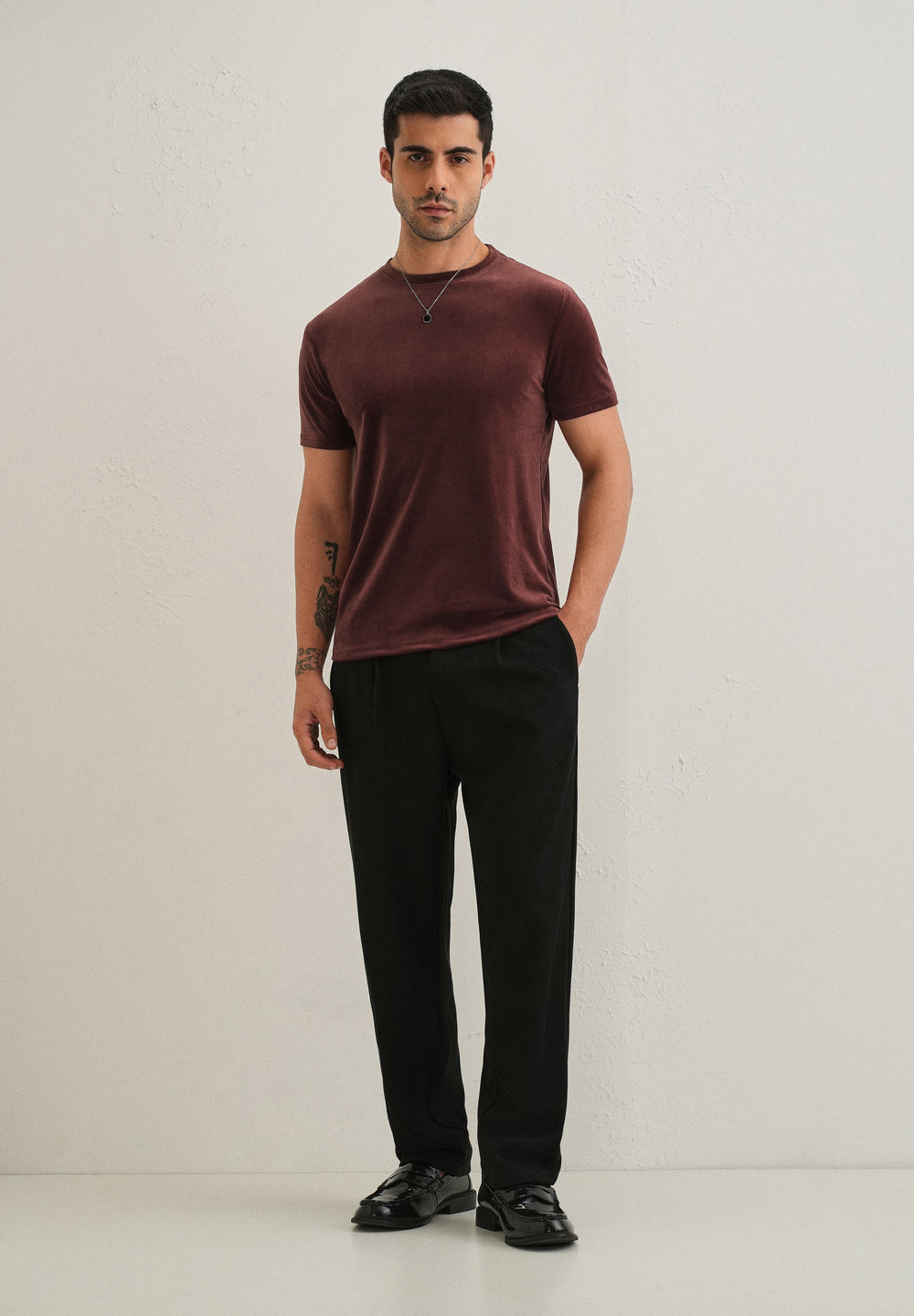 Maroon Plain Suede T-shirt