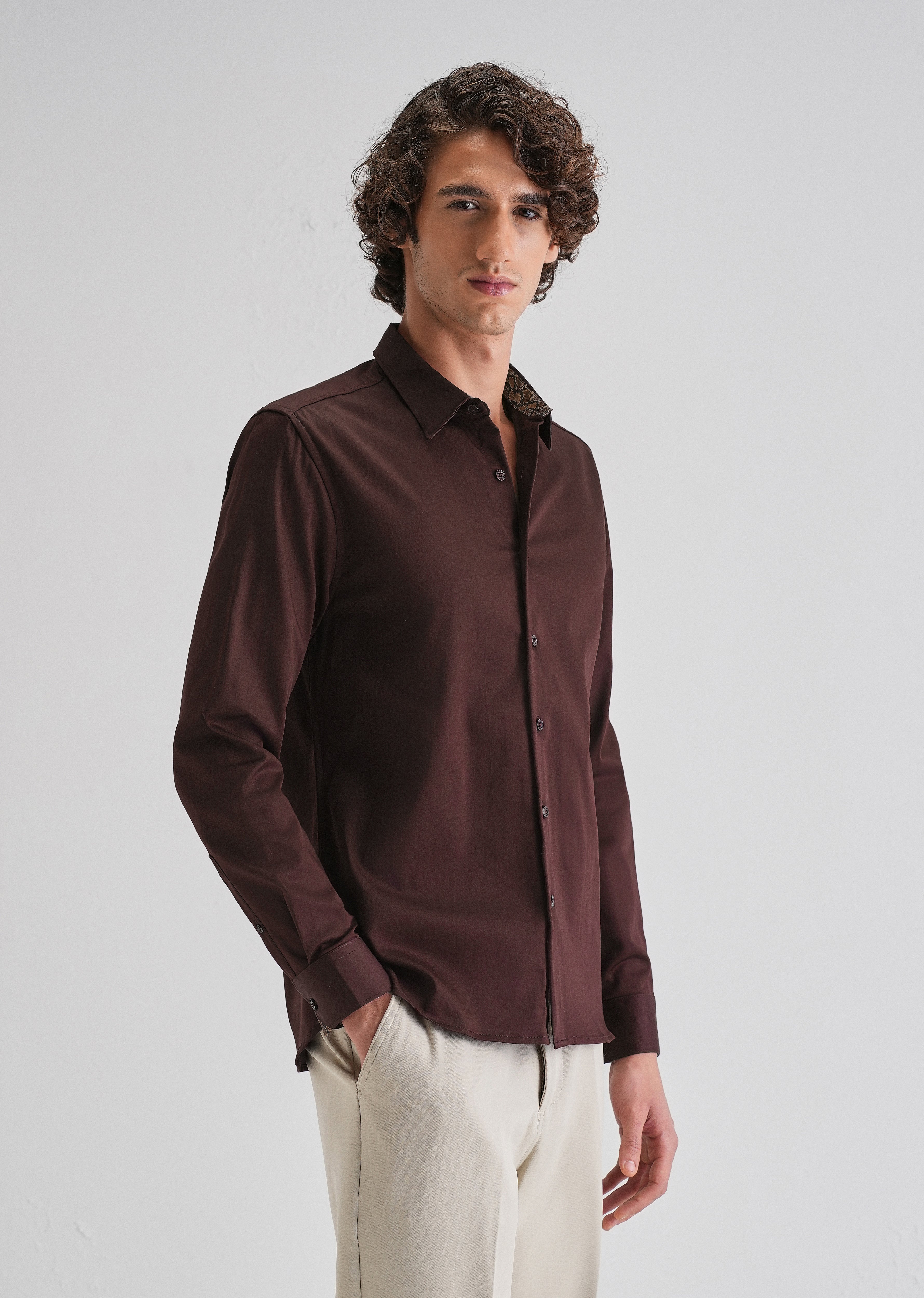 Maroon Printed Cuff Shirt