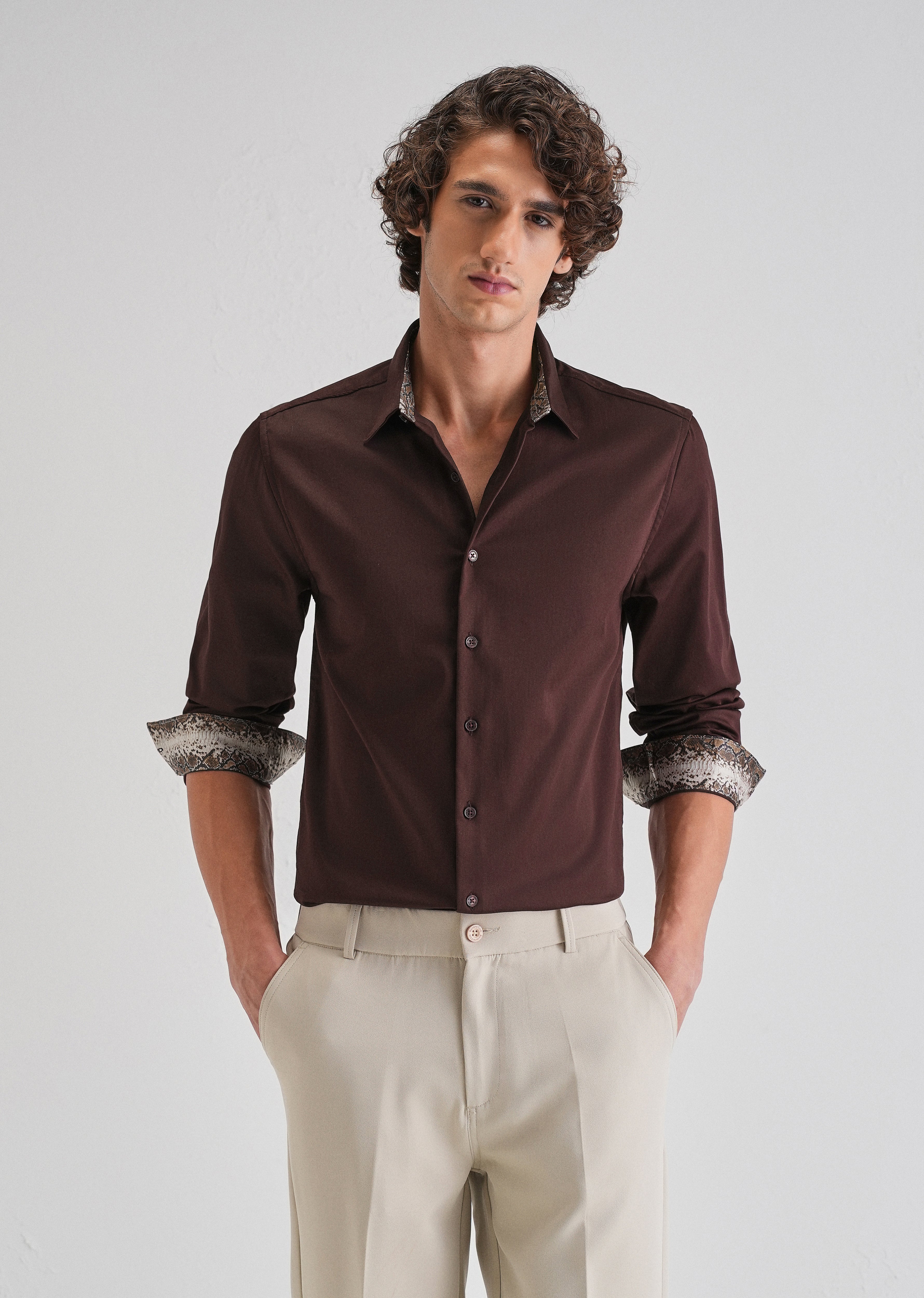 Maroon Printed Cuff Shirt