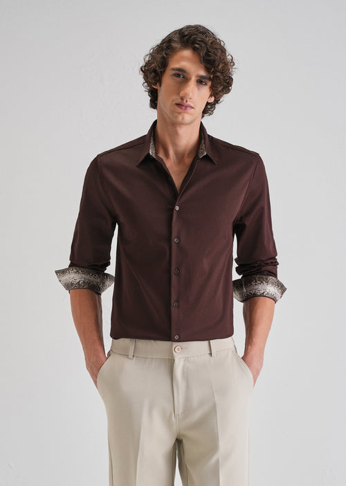 Maroon Printed Cuff Shirt