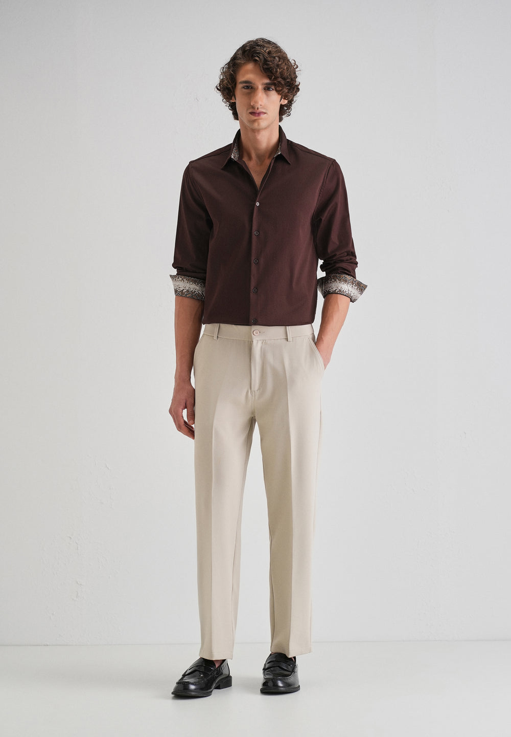 Maroon Printed Cuff Shirt