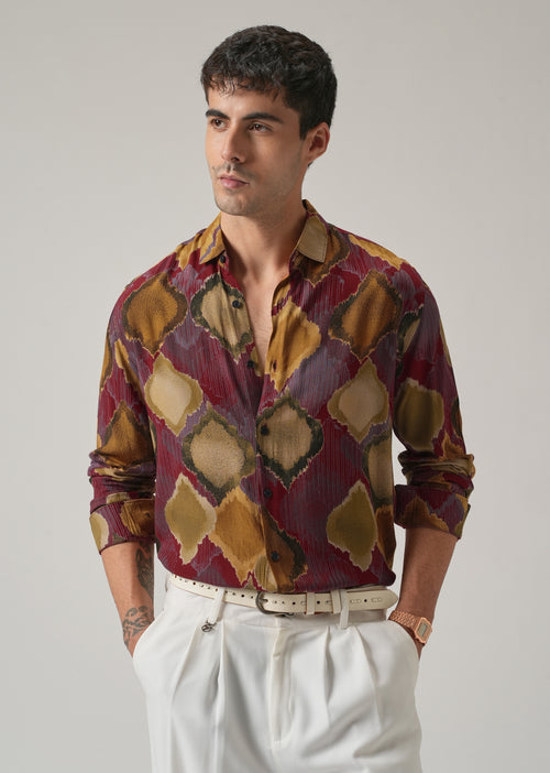 Maroon Rustic Print Feather Shirt