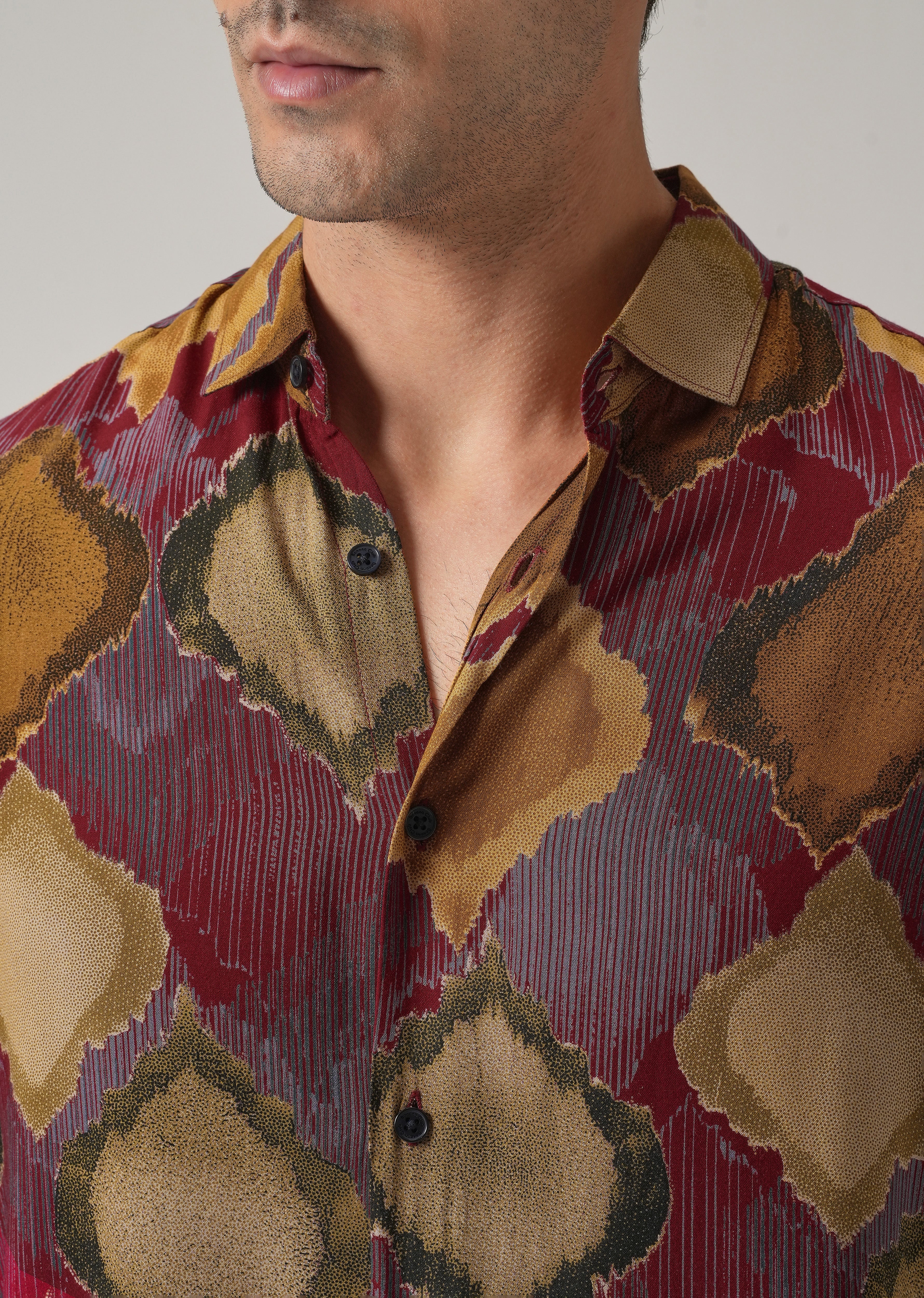 Maroon Rustic Print Feather Shirt