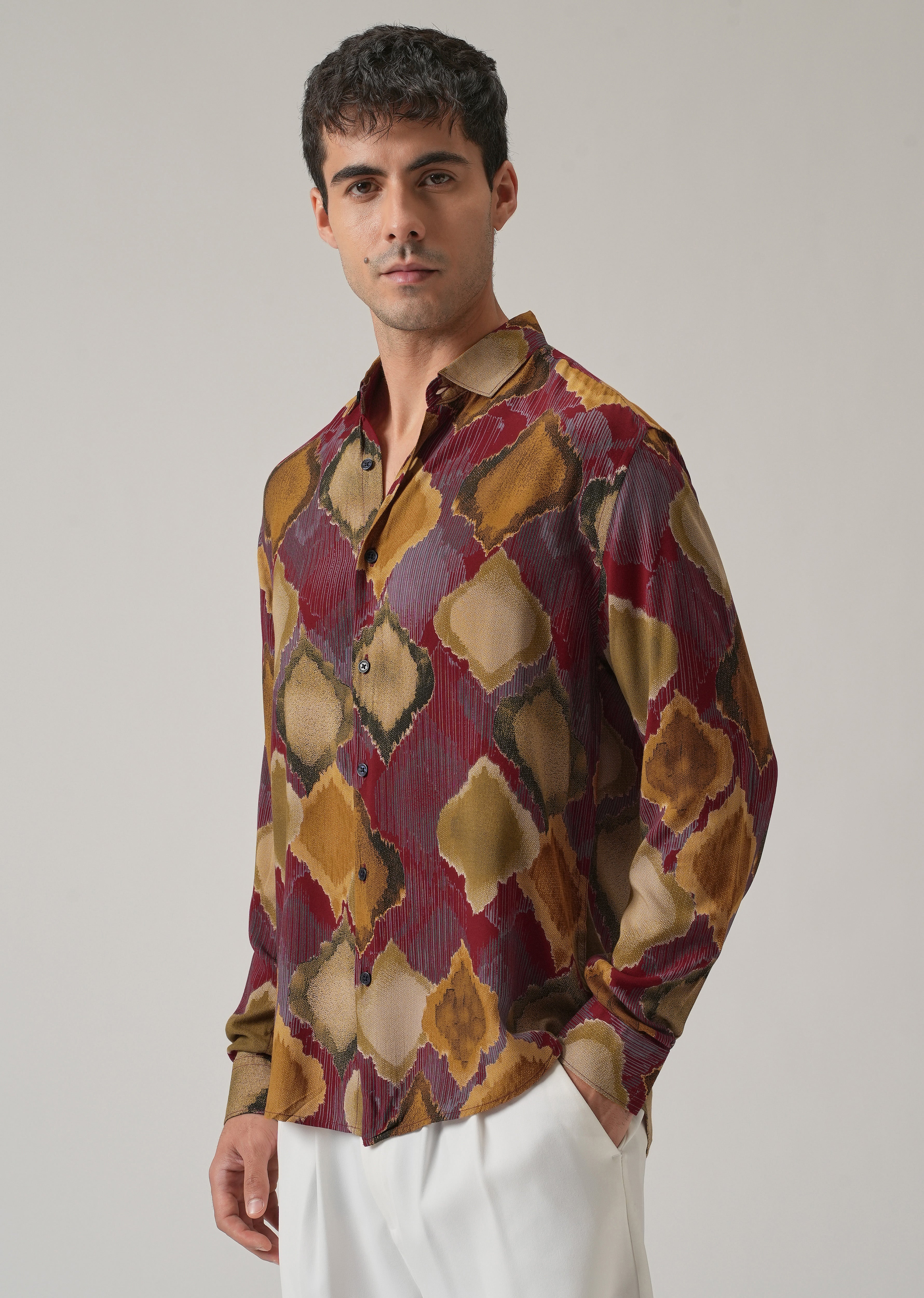 Maroon Rustic Print Feather Shirt