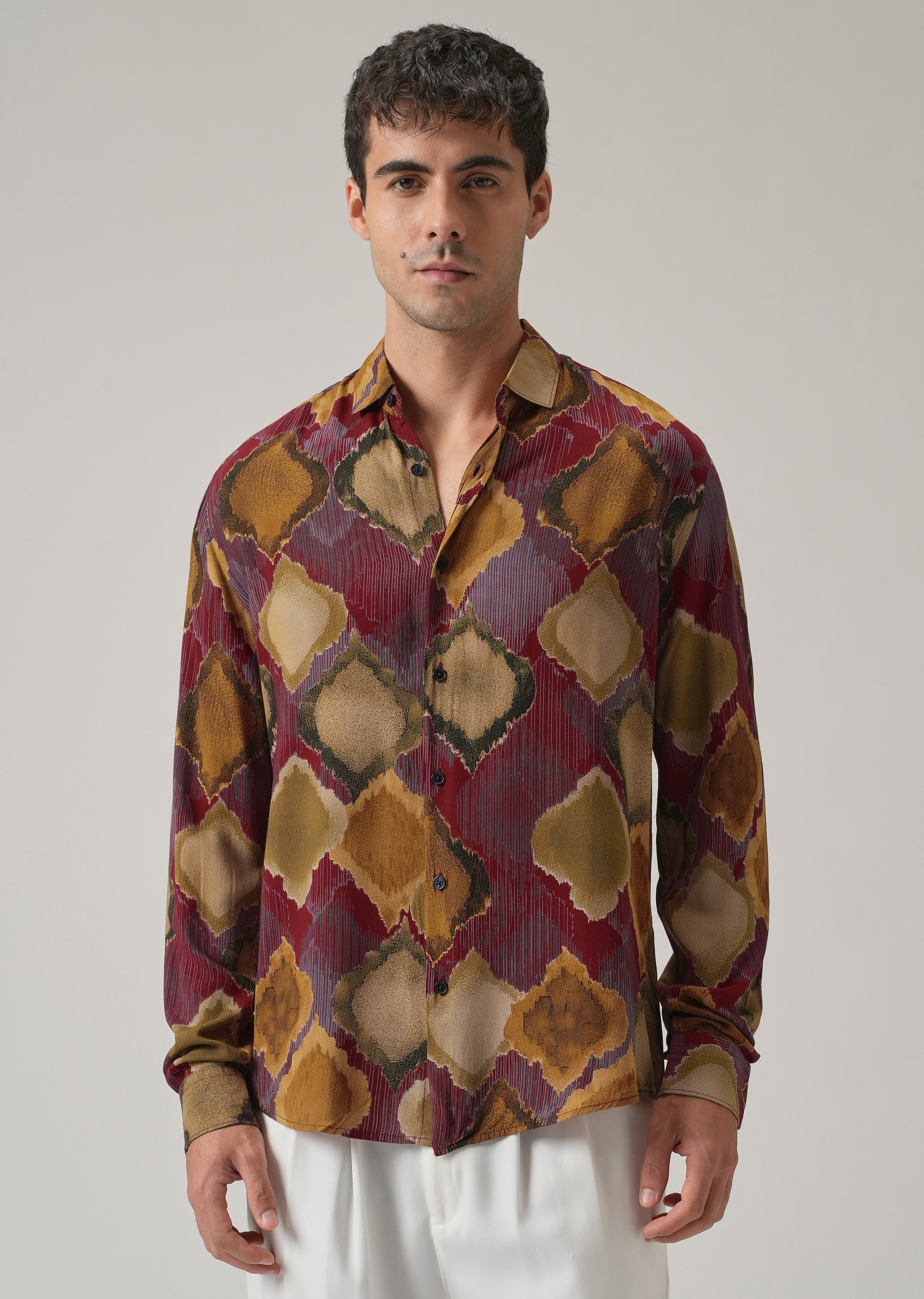 Maroon Rustic Print Feather Shirt