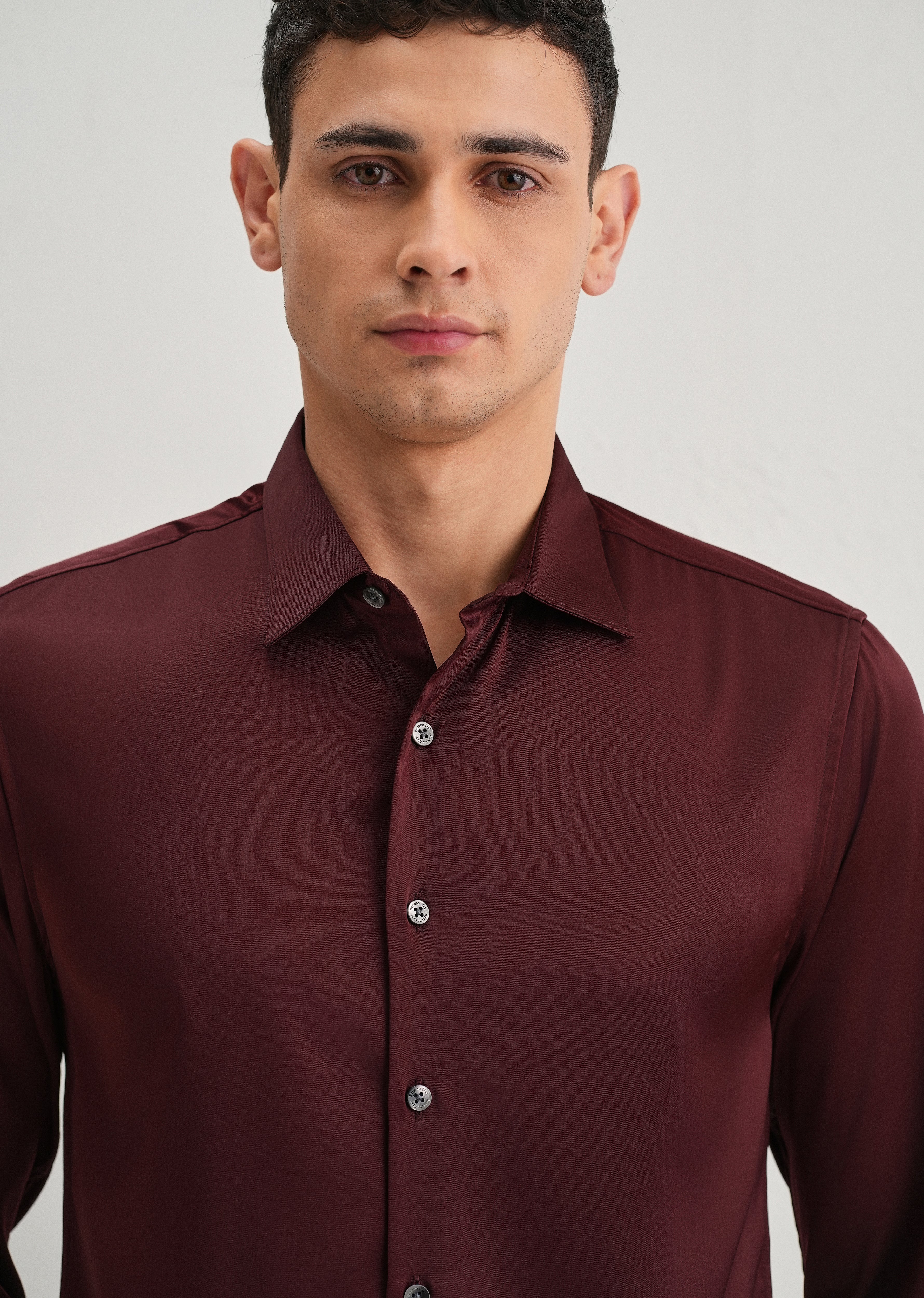 Maroon Satin-Finish Plain Shirt
