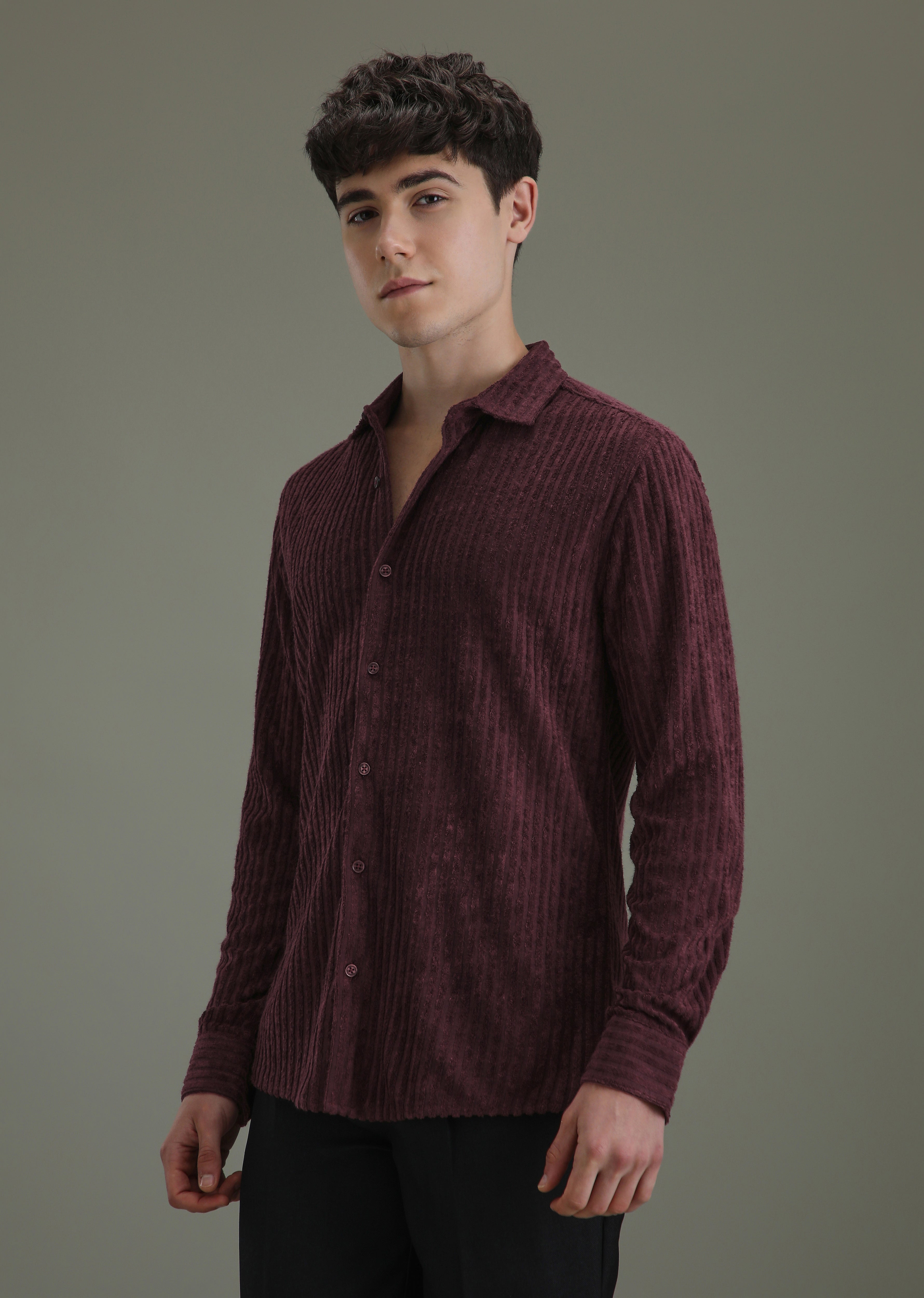 Maroon Corduroy Stripe Shirt