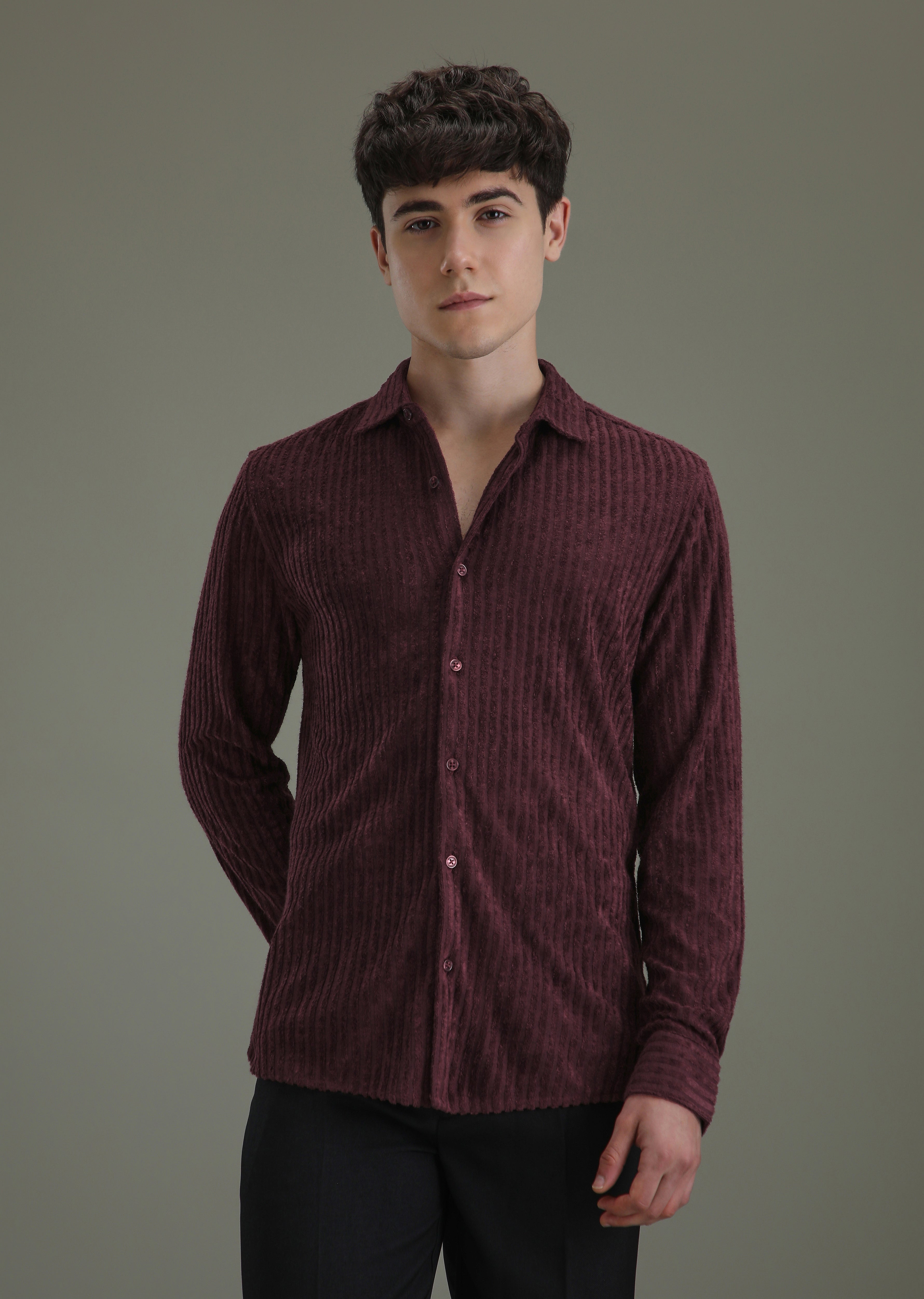 Maroon Corduroy Stripe Shirt