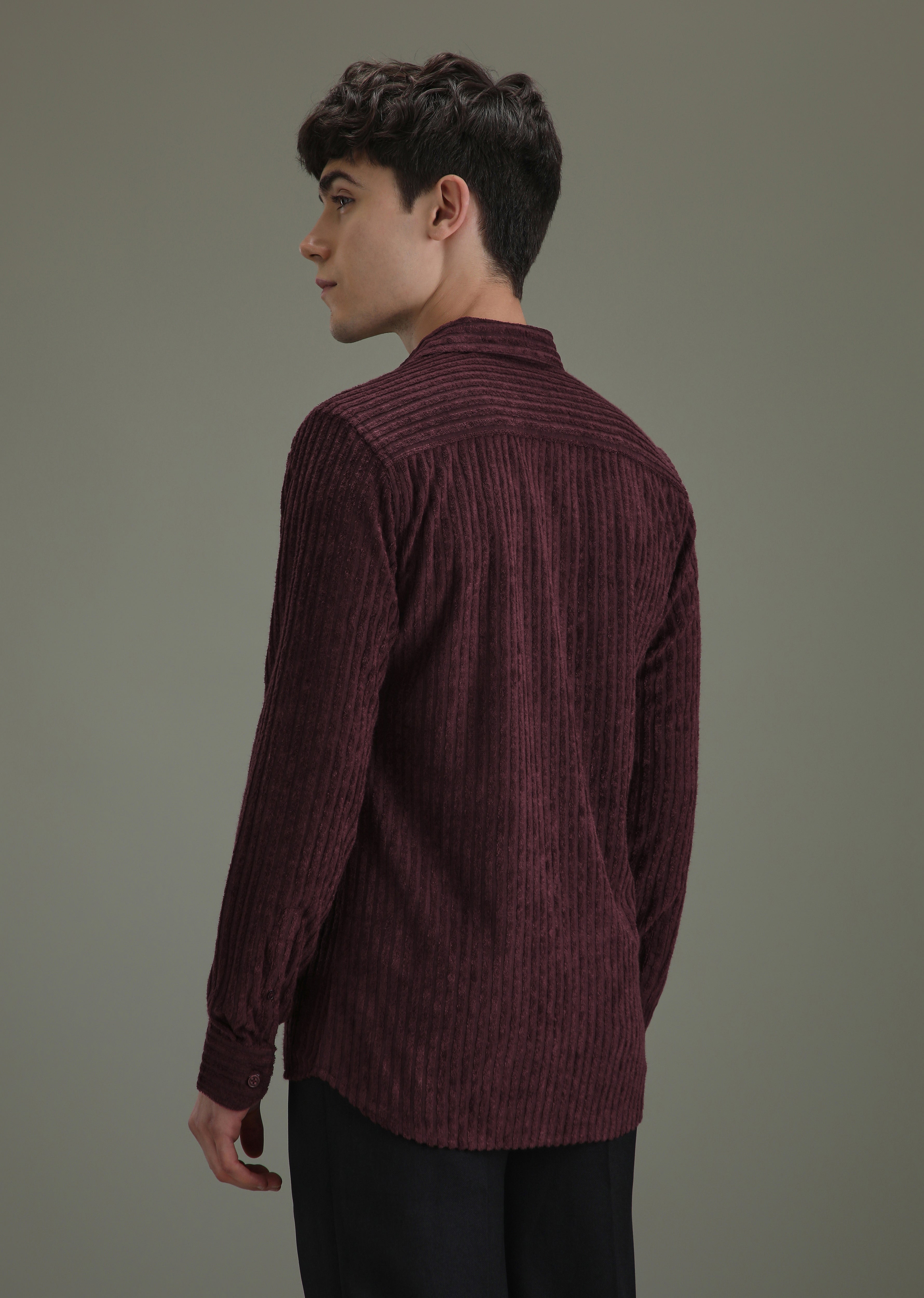 Maroon Corduroy Stripe Shirt