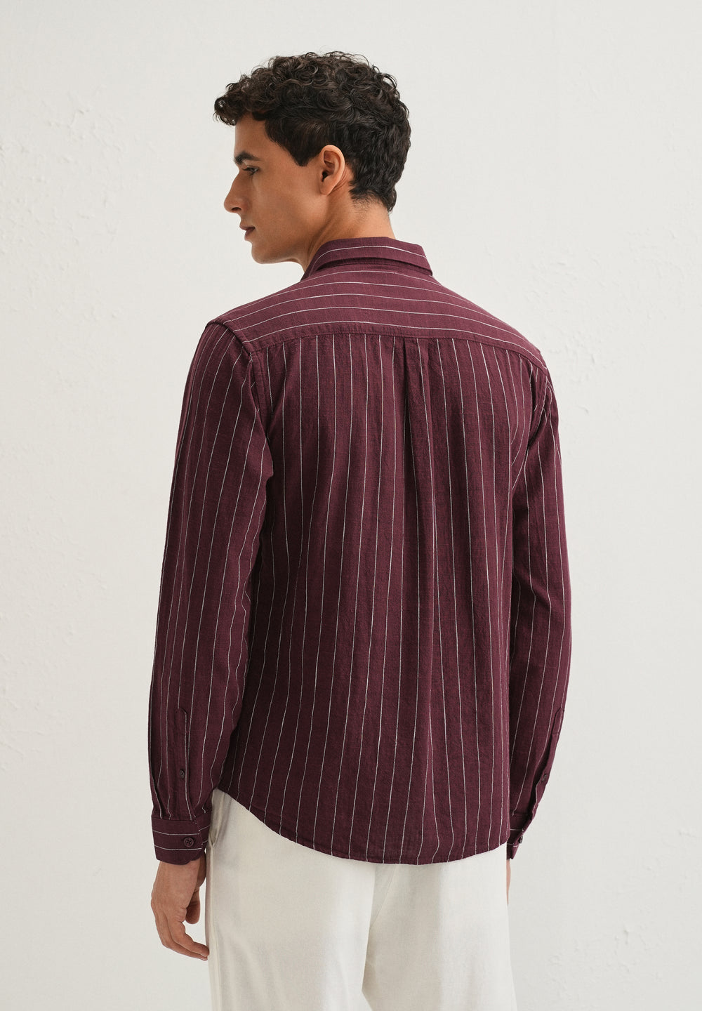 Maroon Striped Cotton Linen Shirt