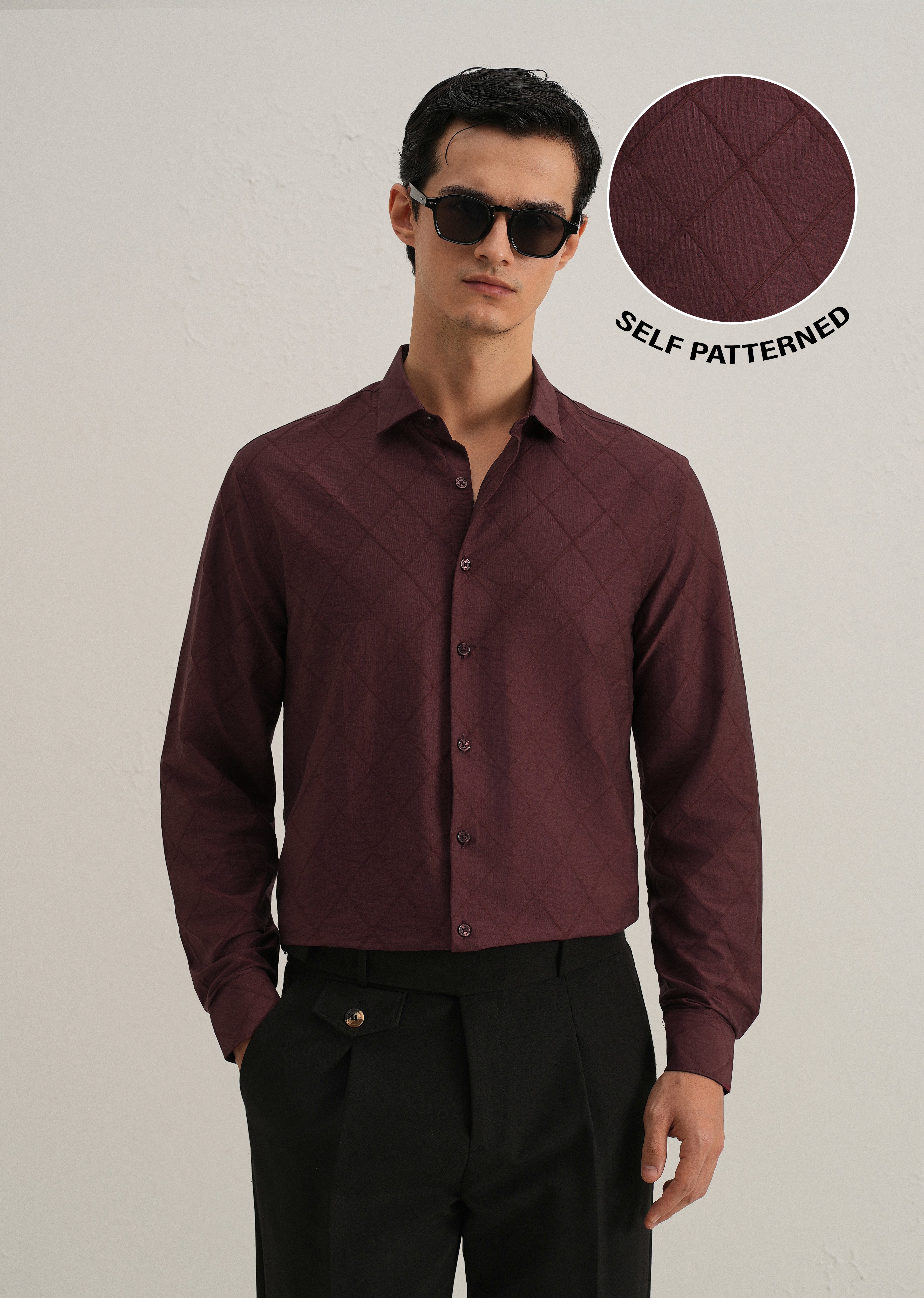 Maroon Diamond Self Pattern Shirt