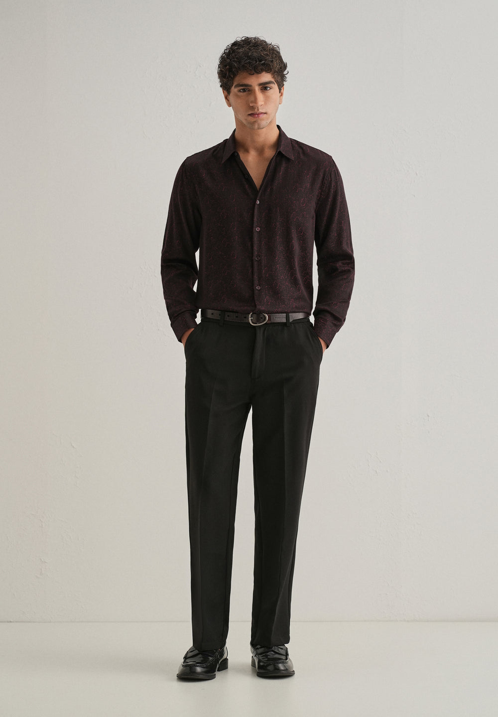 Maroon Floral Jacquard Shirt