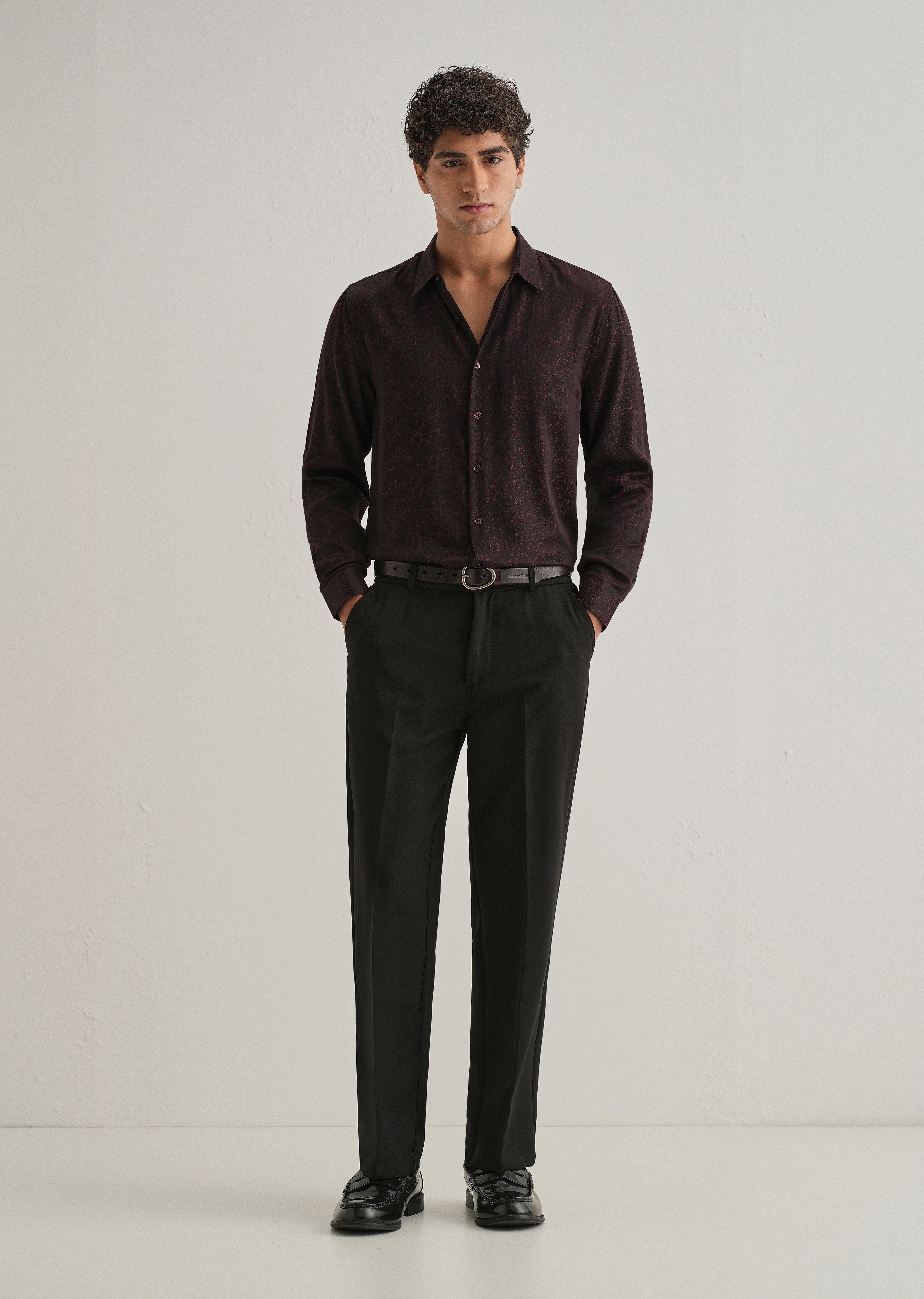 Maroon Floral Jacquard Shirt