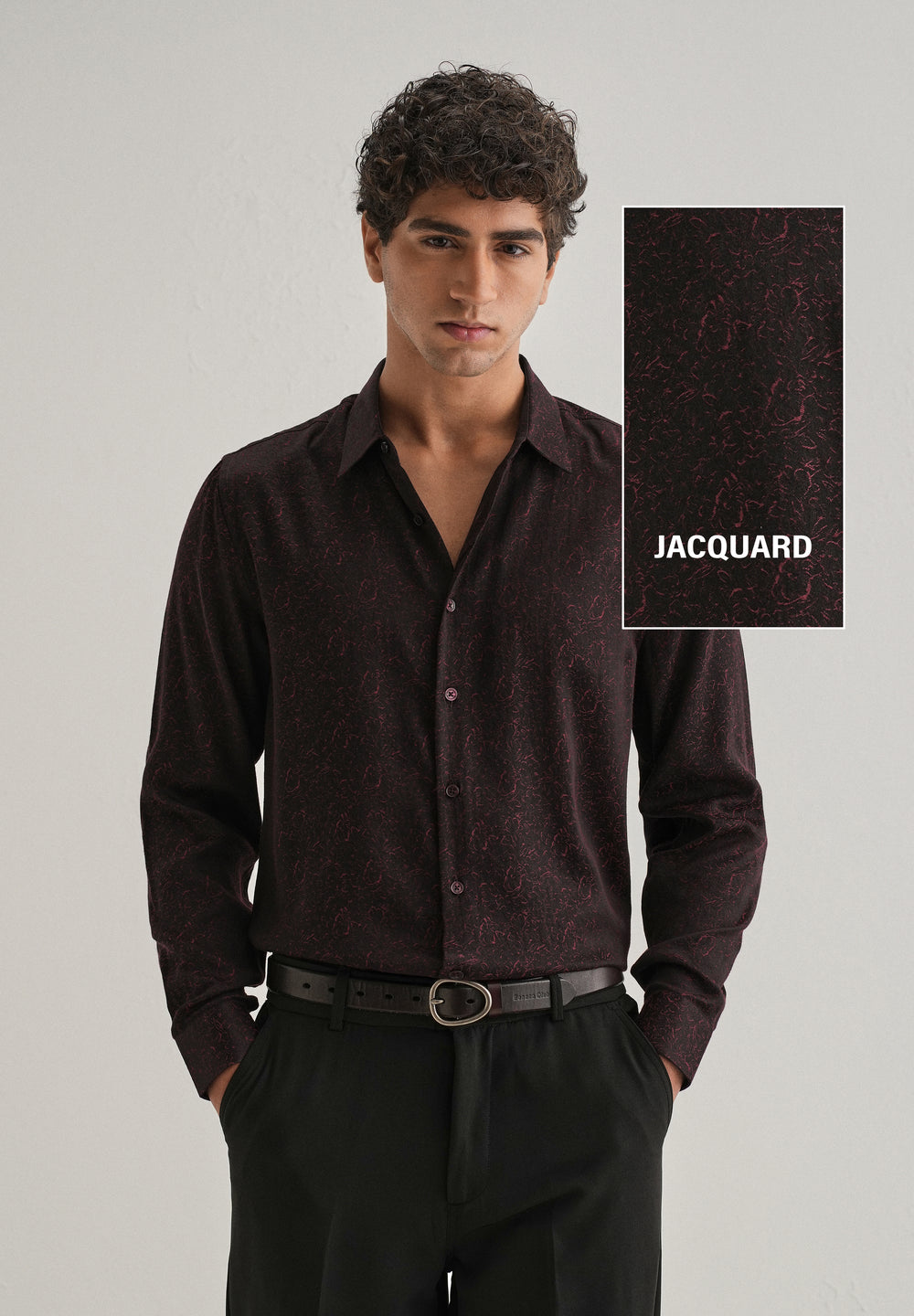 Maroon Floral Jacquard Shirt