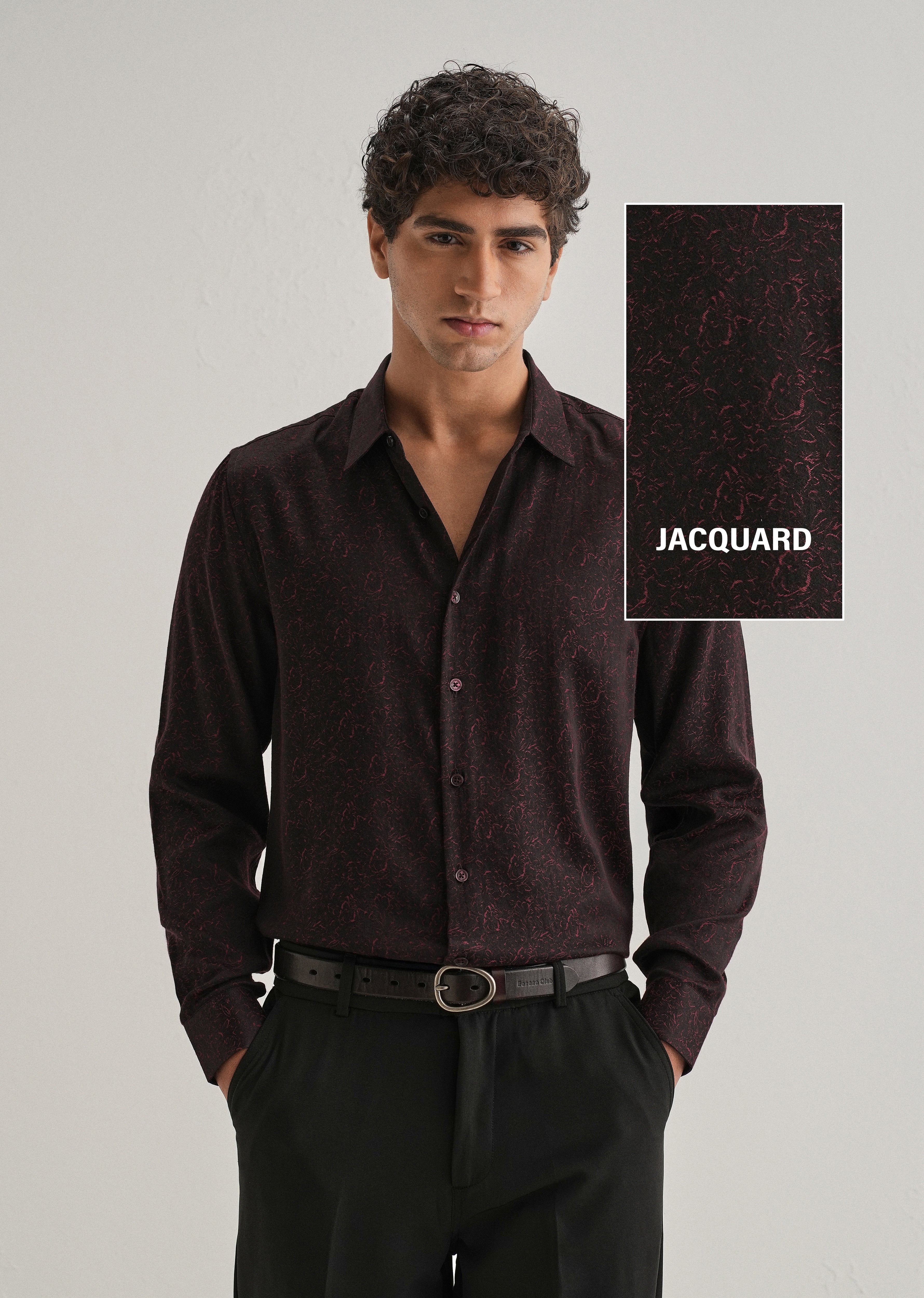Maroon Floral Jacquard Shirt