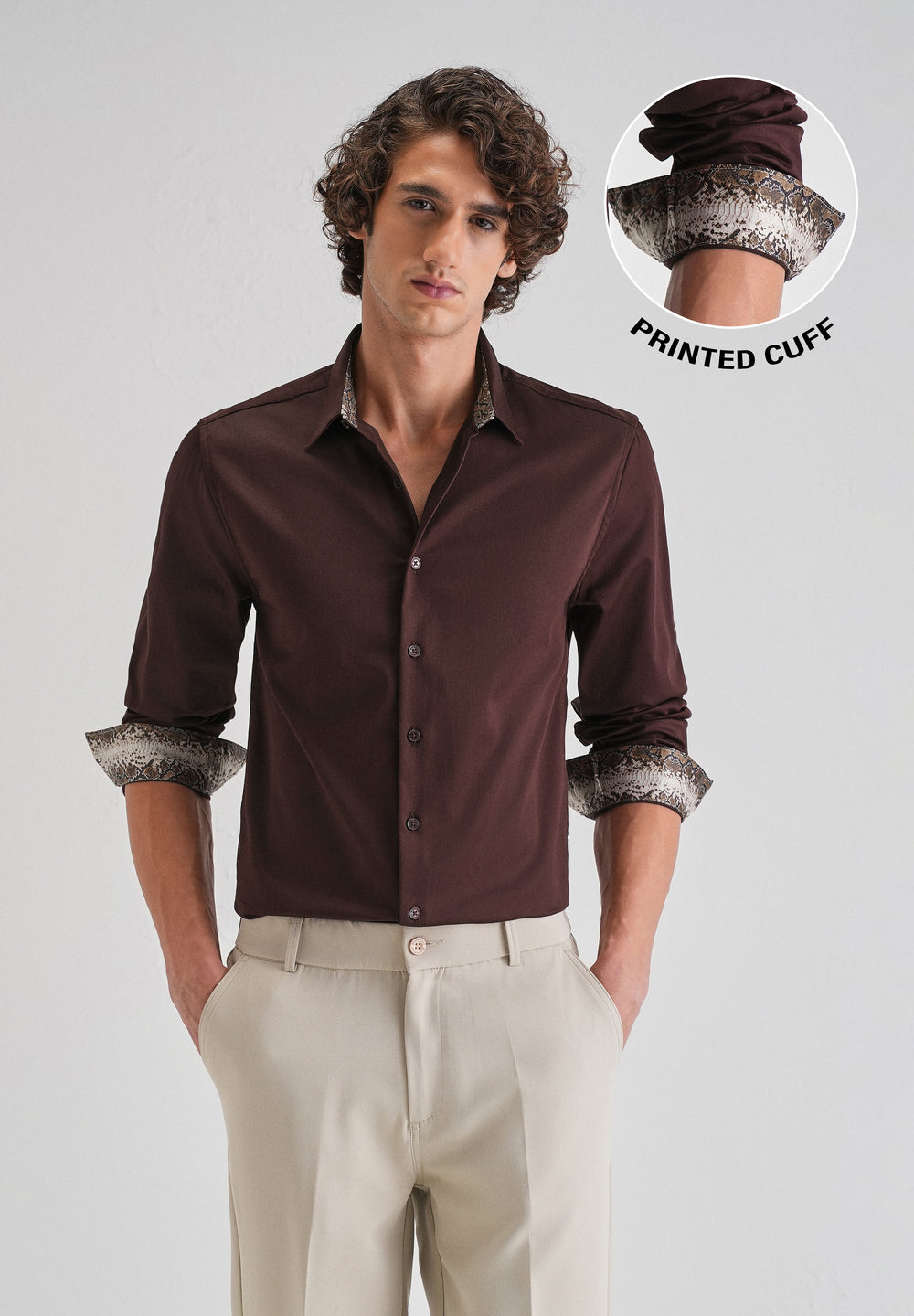 Maroon Printed Cuff Shirt