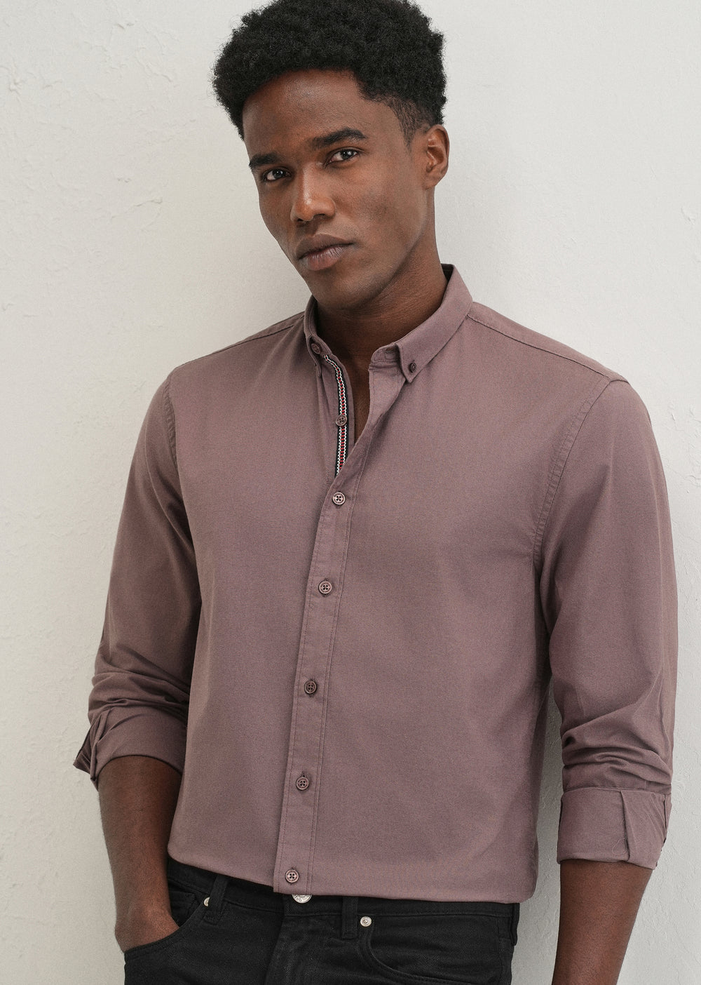 Mauve Contrast Placket Shirt