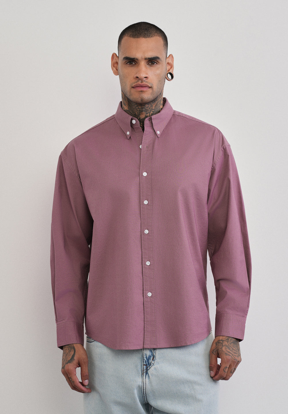Mauve Cotton Stretch Oversized Shirt