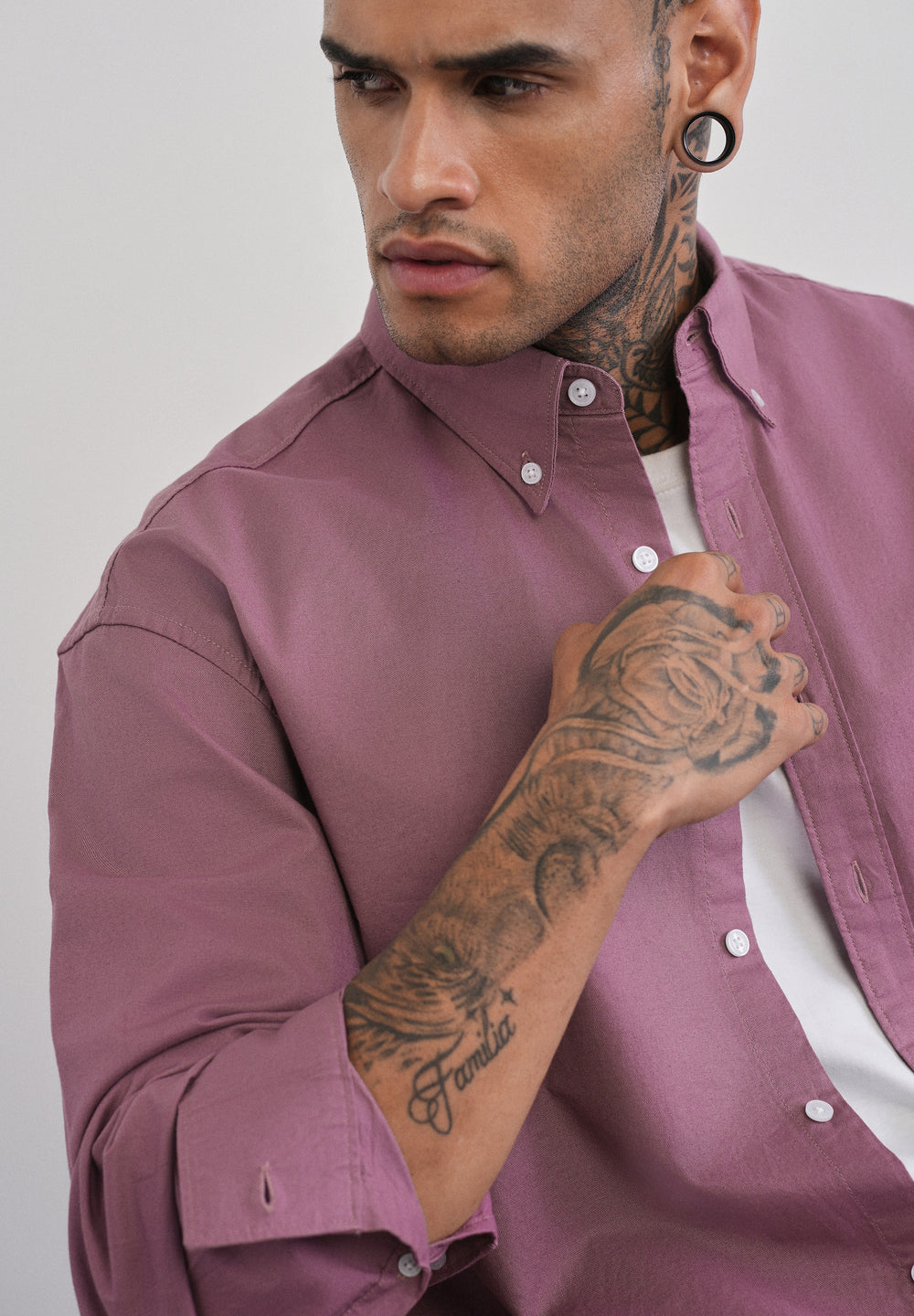 Mauve Cotton Stretch Oversized Shirt