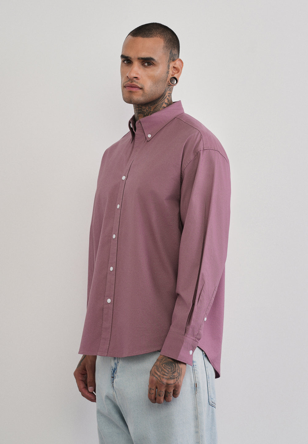 Mauve Cotton Stretch Oversized Shirt