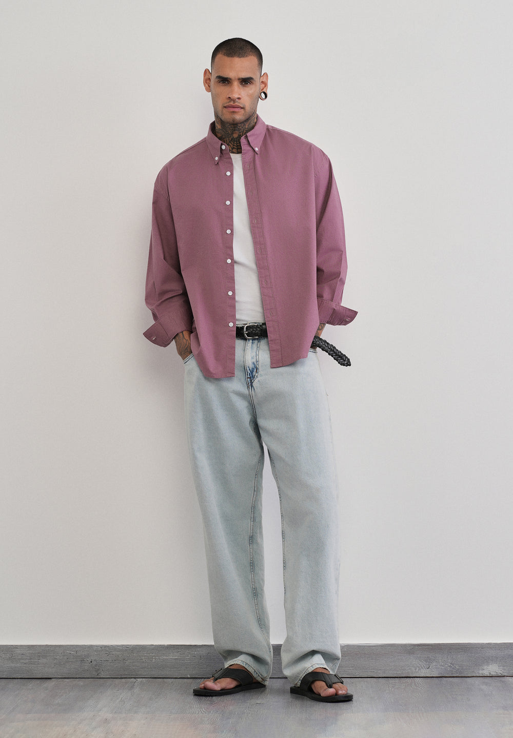 Mauve Cotton Stretch Oversized Shirt