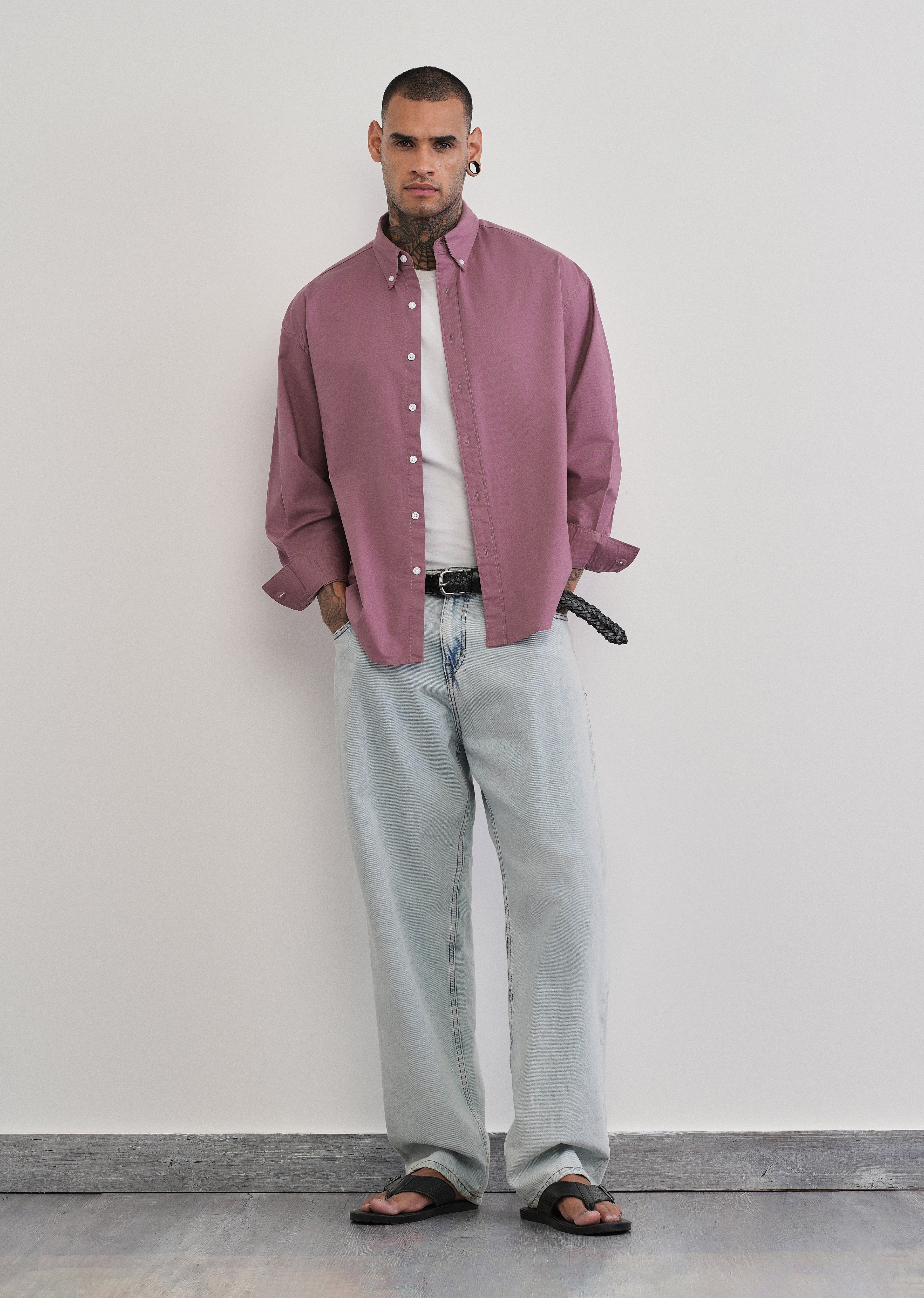 Mauve Cotton Stretch Oversized Shirt