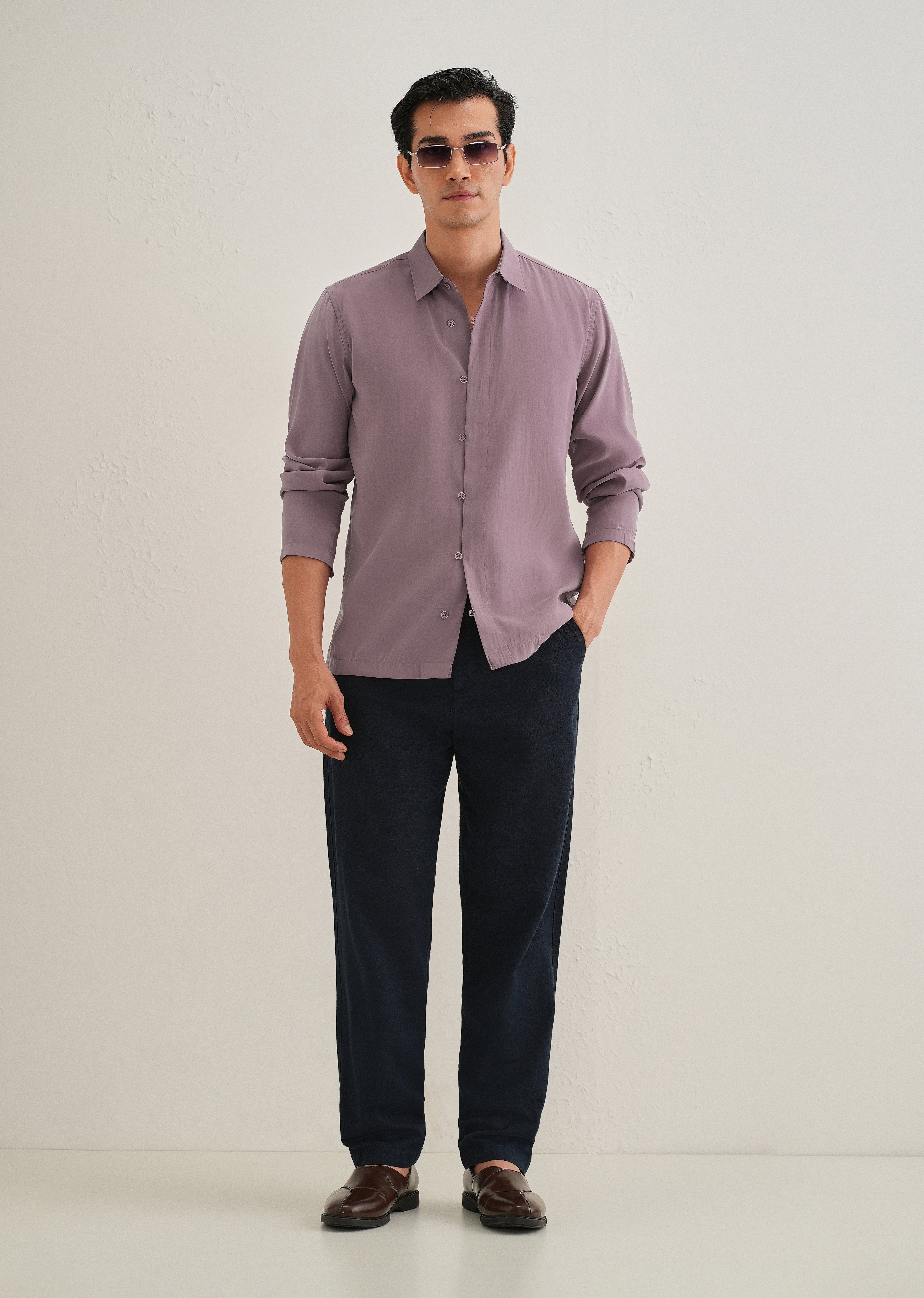 Mauve Loop Button-Down Plain Shirt
