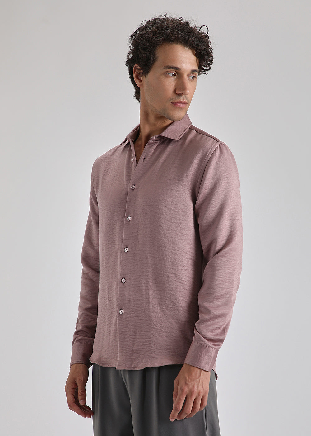 Mauve Pink Crushed Satin Shirt