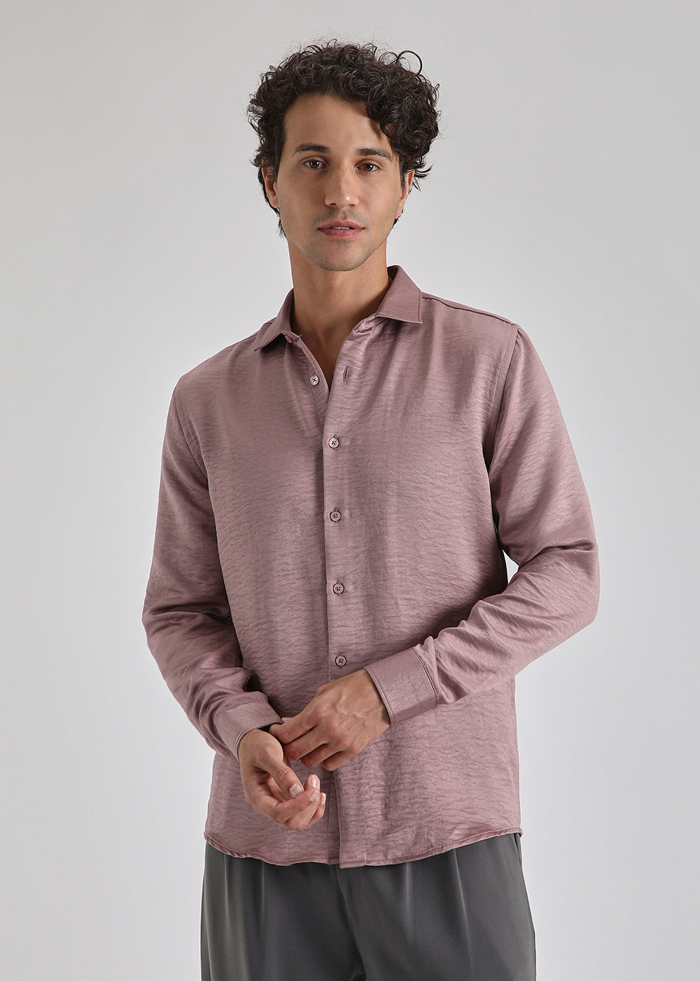 Mauve Pink Crushed Satin Shirt