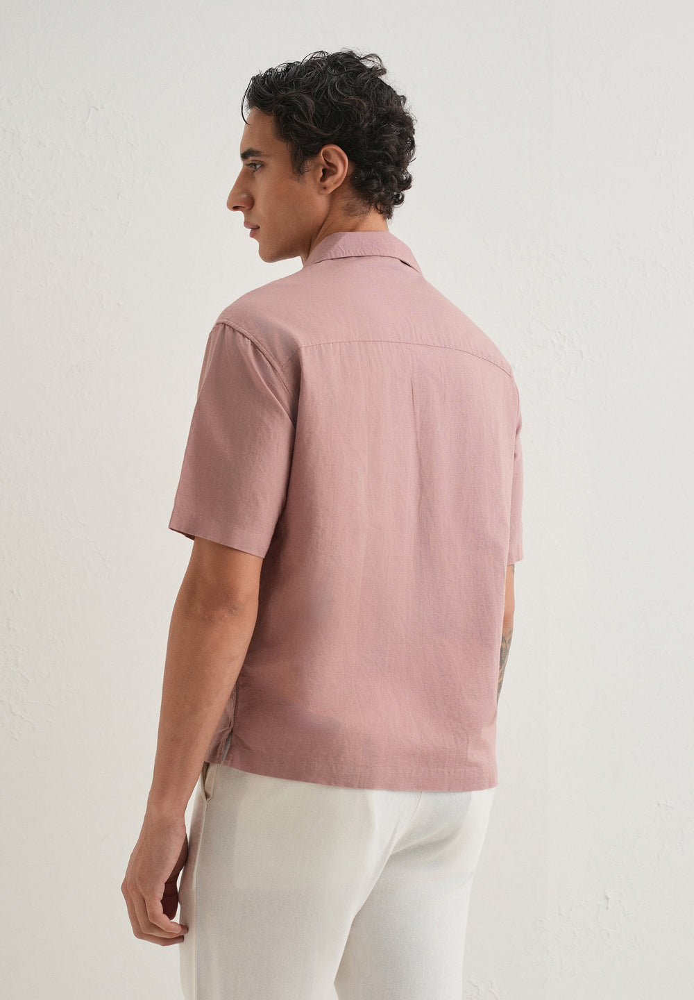 Mauve Pink Embroidered Cotton Linen Shirt