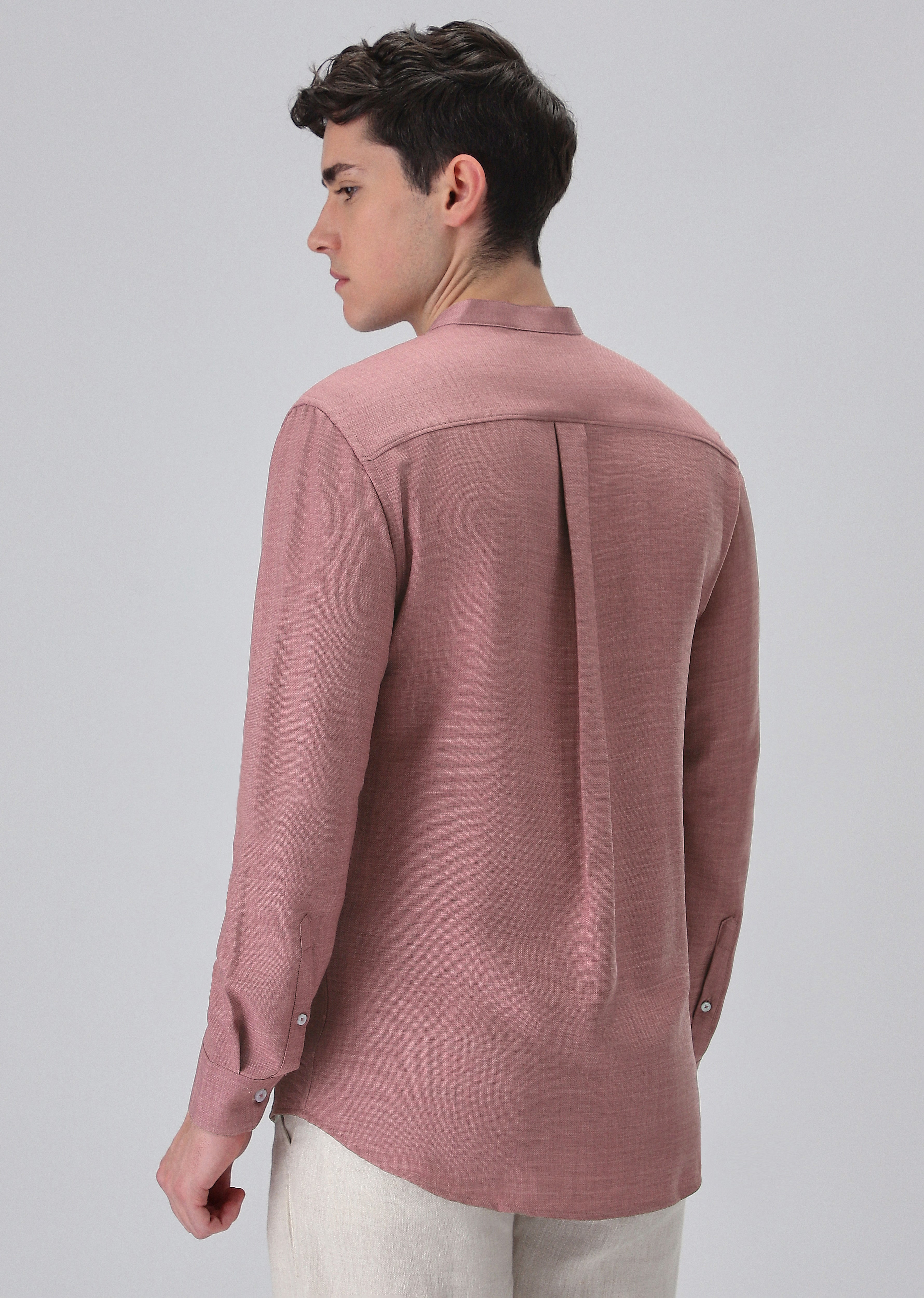 Mauve Pink Plain Mandarin Collar Shirt