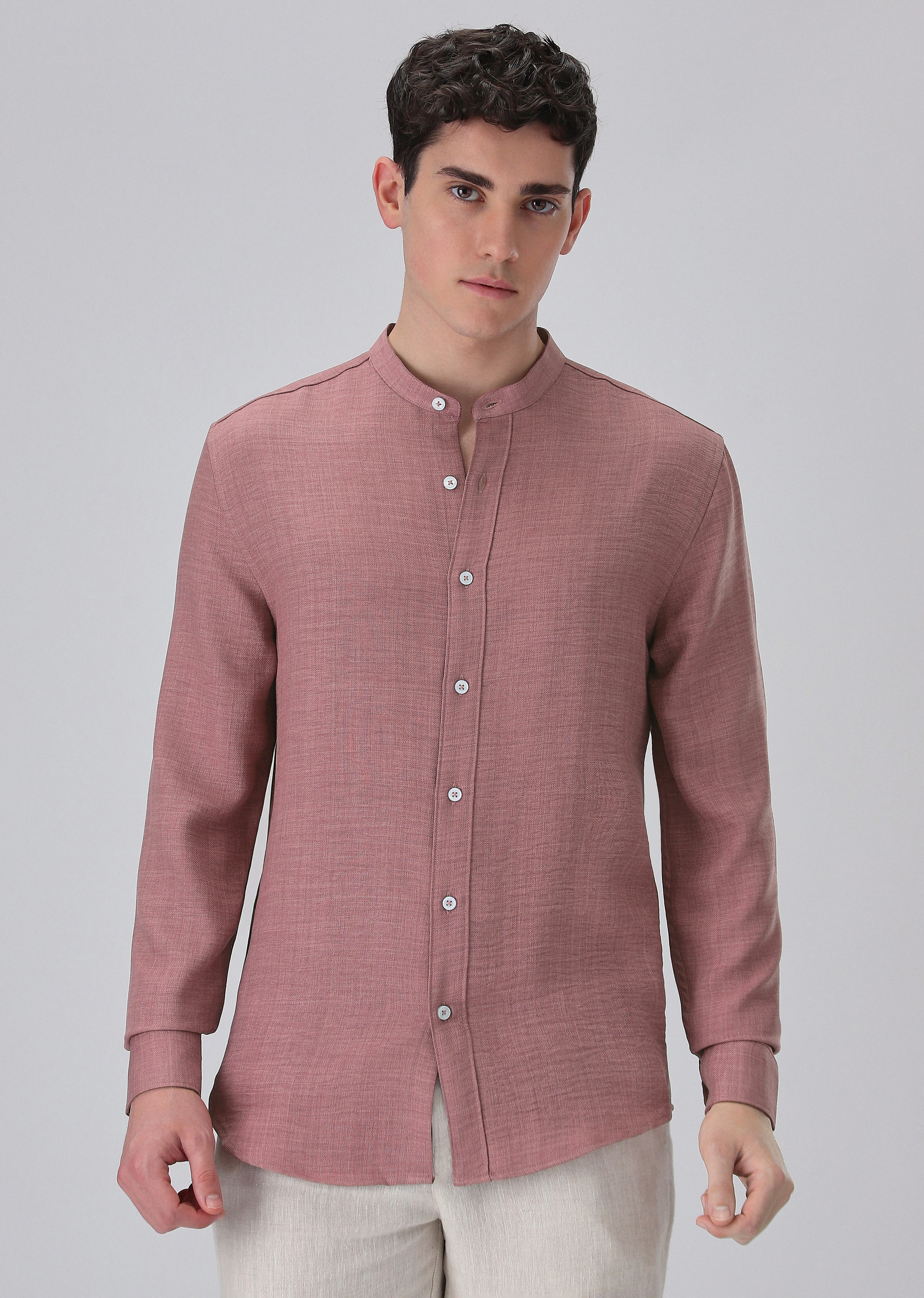 Mauve Pink Plain Mandarin Collar Shirt