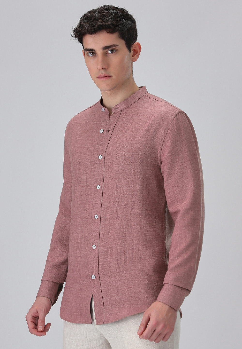 Mauve Pink Plain Mandarin Collar Shirt